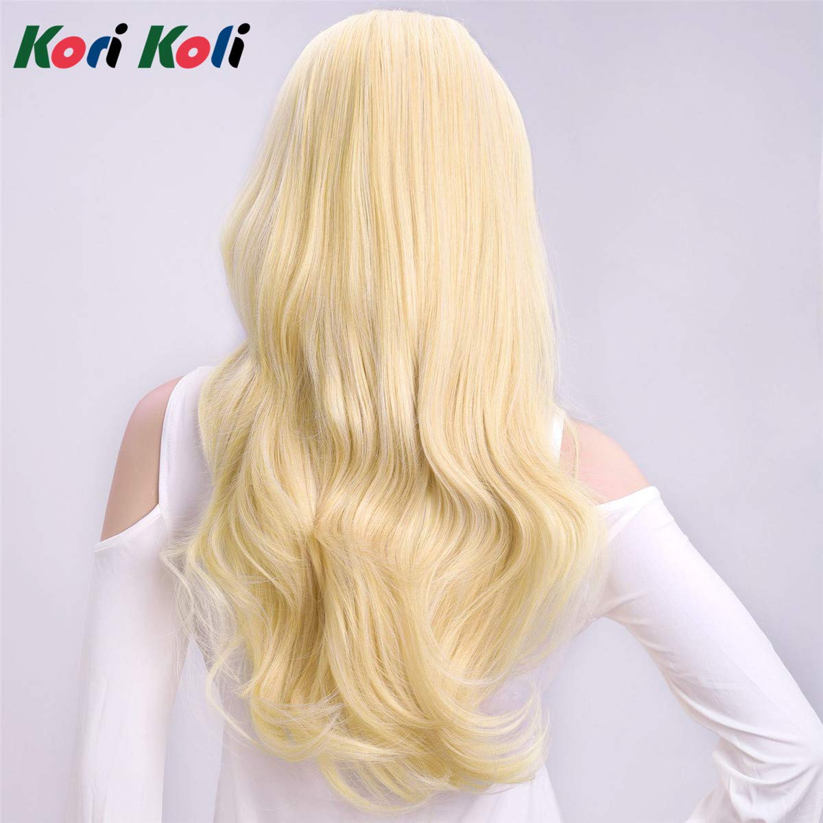 24'' Long Wavy Clip In Half Head Tied Wig Blonde Premium Japanese Synthetic Kanekalon Fibers Hair Extensions For Women 210G 8#
