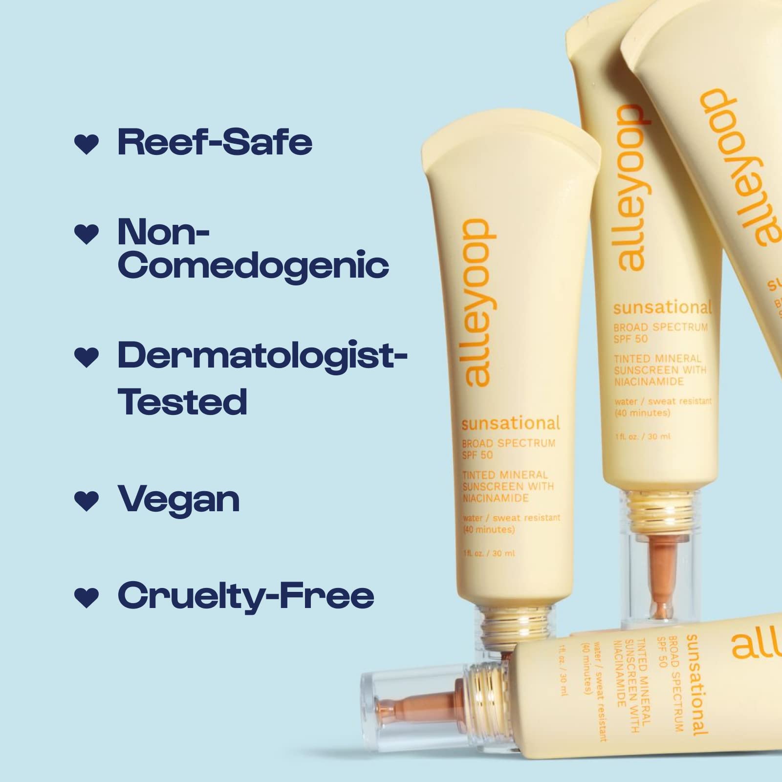 Alleyoop Sunsational Tinted Moisturizer Sunscreen For Face Broad Spectrum Spf 50, 100% Mineral Sunscreen With Niacinamide & Jojo
