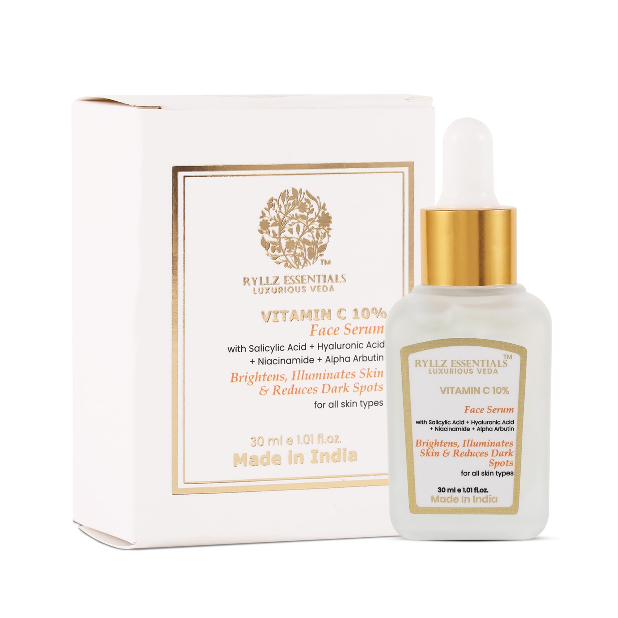 Ryllz Essentials 10% Vitamin C Face Serum|With Salicylic Acid,Niacinamide,Alpha Arbutin & Hyaluronic Acid|For Glowing Skin,Dark 