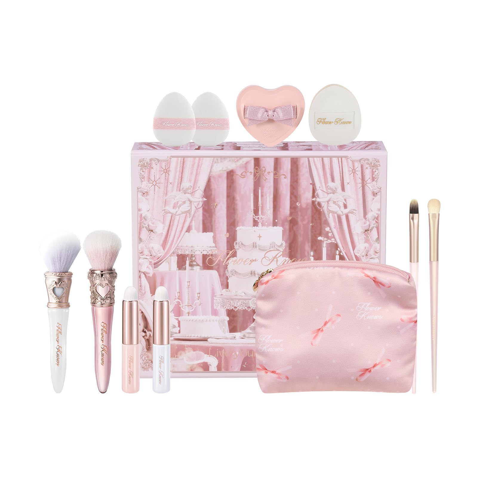 Flower Knows Makeup Brush Set 12 Pcs,TravelFriendly with NonShedding Bristles,Include Blush,Lip,Eyeshadow,Concealer Brush,Foun