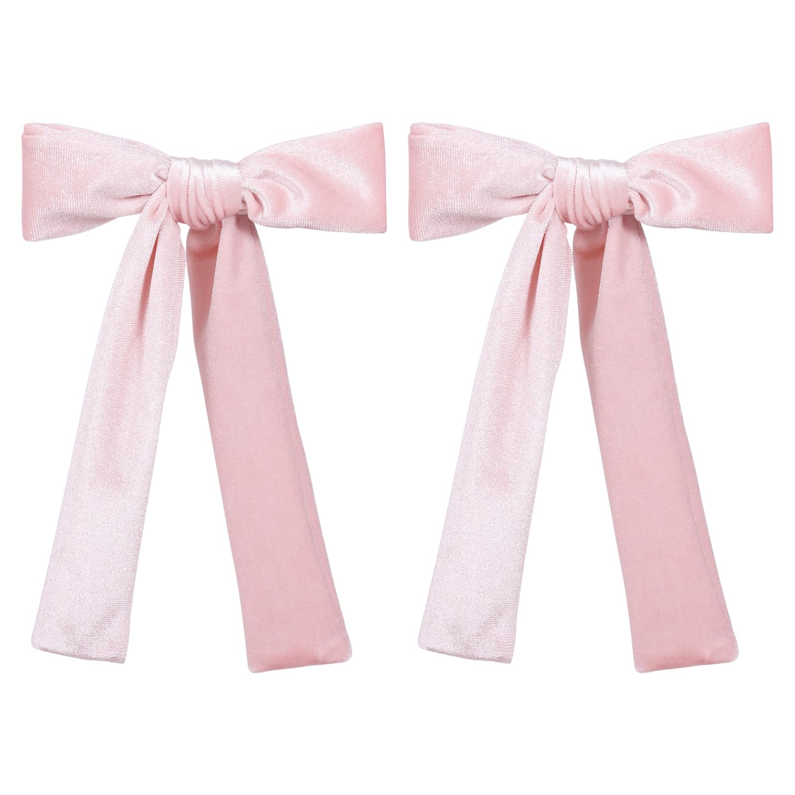 Pink Velvet Hair Bows Alligator Clip for Women Girls 5'' Big Long Tail Ponytail Velvet Ribbon Bow Hair Pins Barrettes Accessorie
