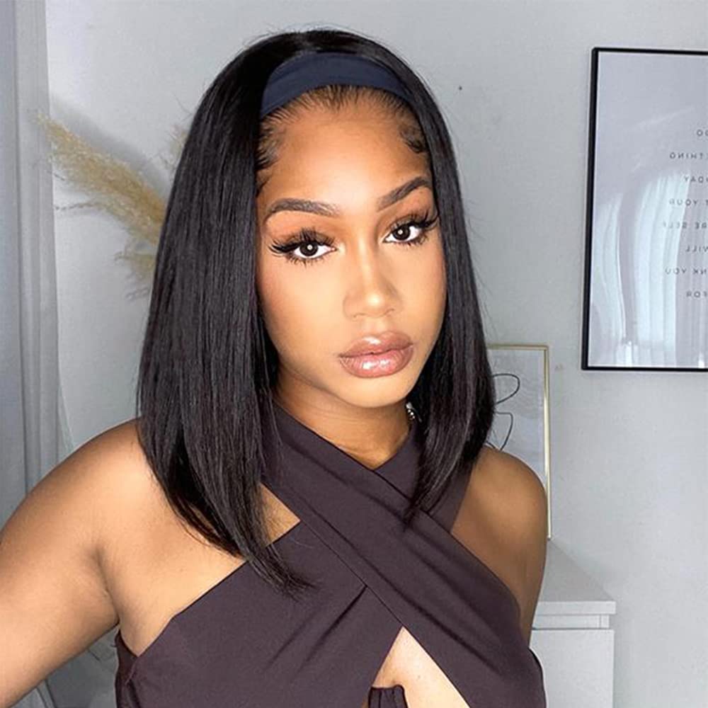 AISI Bob Headband Wig Human Hair Straight Headband Wigs For Black Women Short Straight Bob Human Hair Wigs None Front Lace Brazi