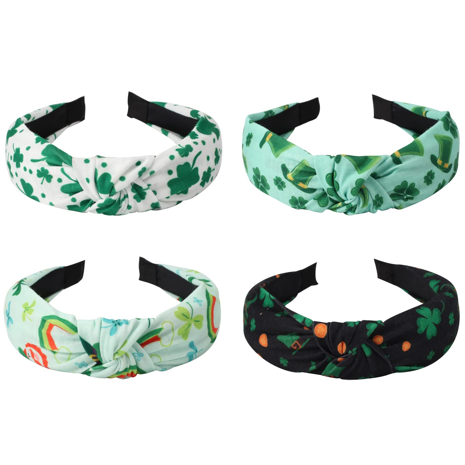 Ardorchid 4 Pack St Patrick's Day Headbands Irish Green Shamrock Hair Accessories for Women Girls Gifts Wide Knot Turban Celebra