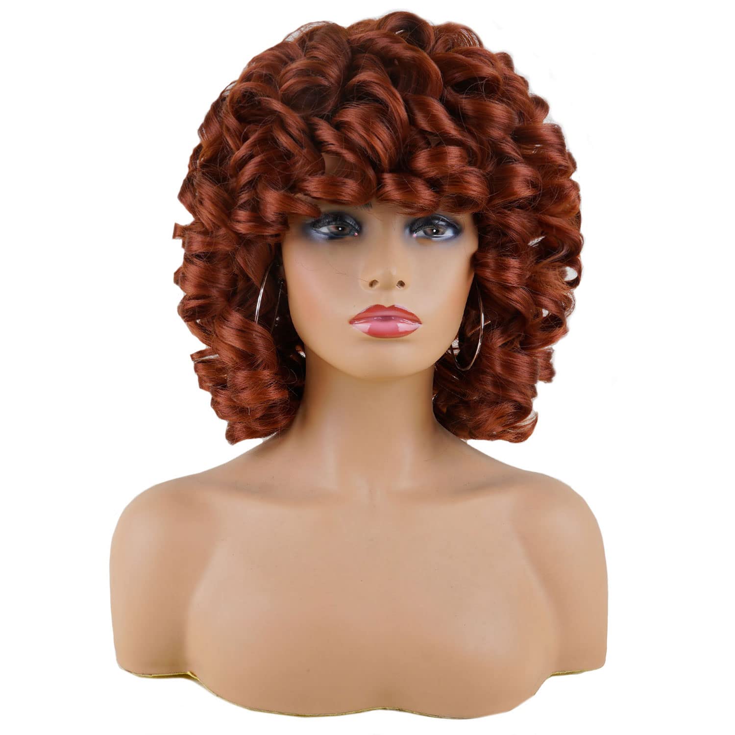 Andromeda Auburn Wigs For Black Women Soft Short Big Curly Wig With Bangs Afro Loose Cute Curly Heat Resistant Natural Looking S