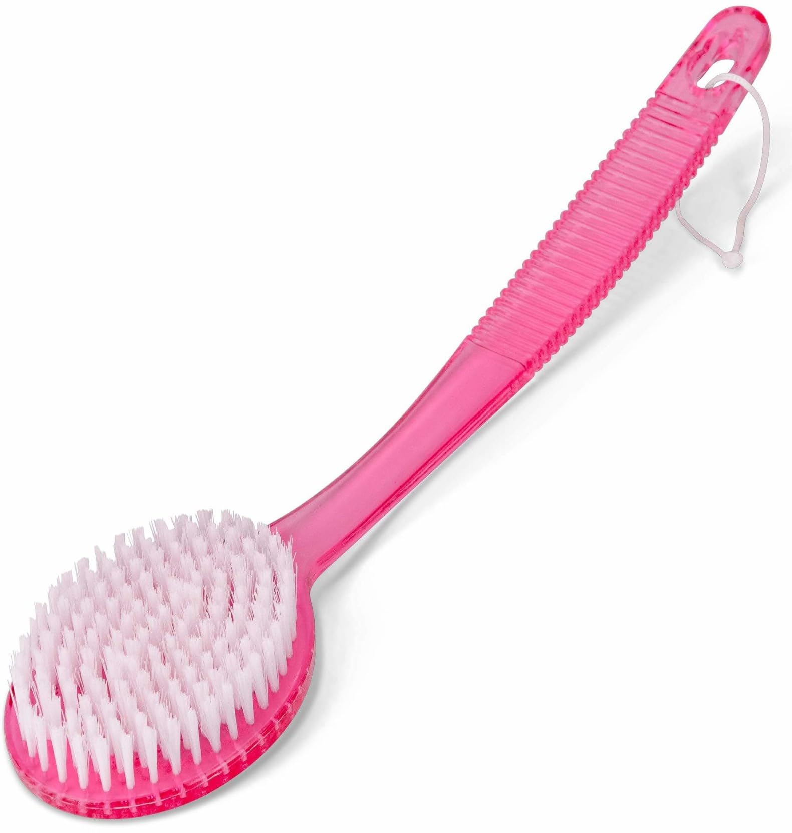KIRA Curved Long Handle Bath Brush Soft And Bristles For Exfoliating Body, Back Scrubber For Men And Women (Pack Of 1) (Pink)