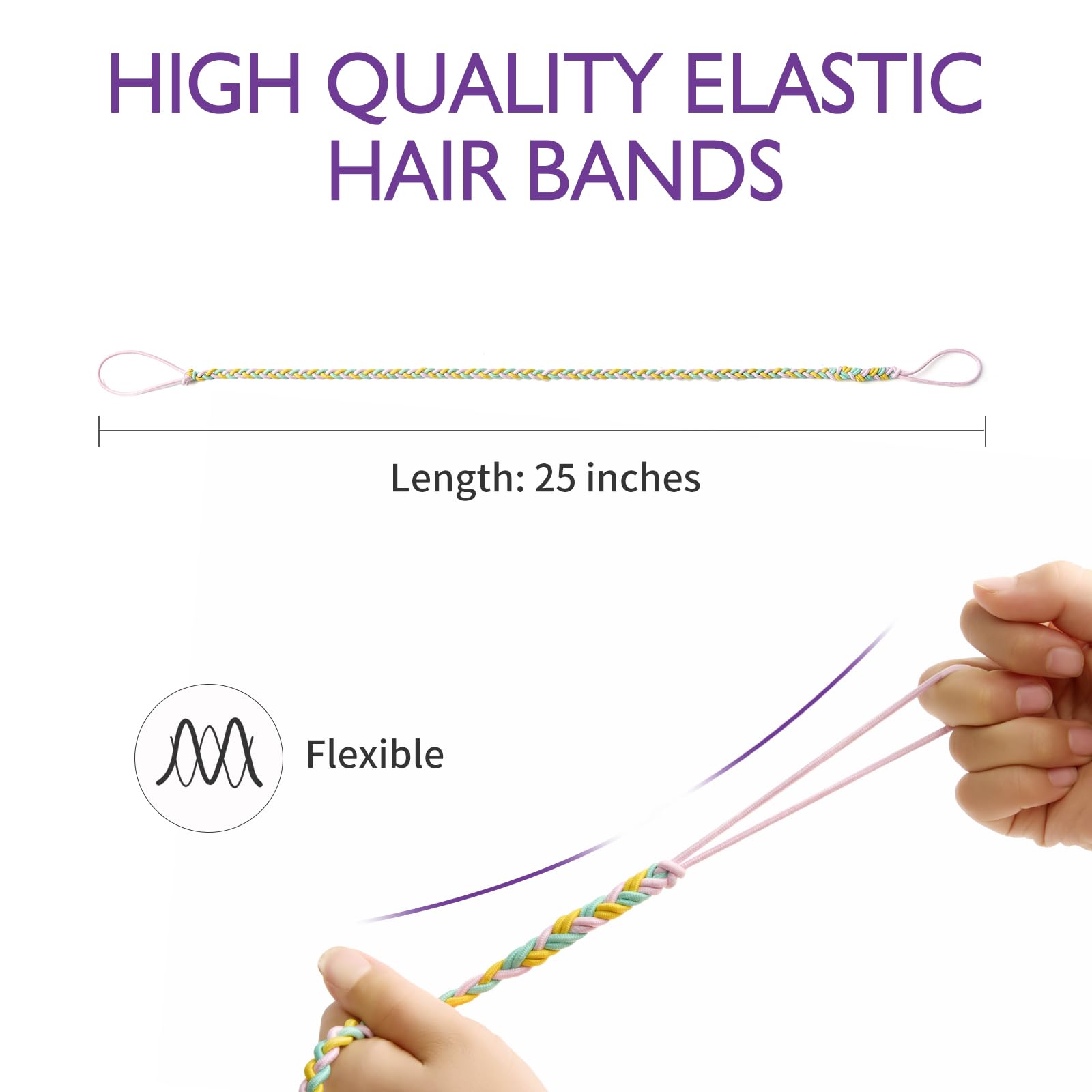 Moyretty 25'' Violet Spiral Hair Tie Sprots Ponytail Holders, Elastic Braided Hair Ties No Damage For Women 1Pc
