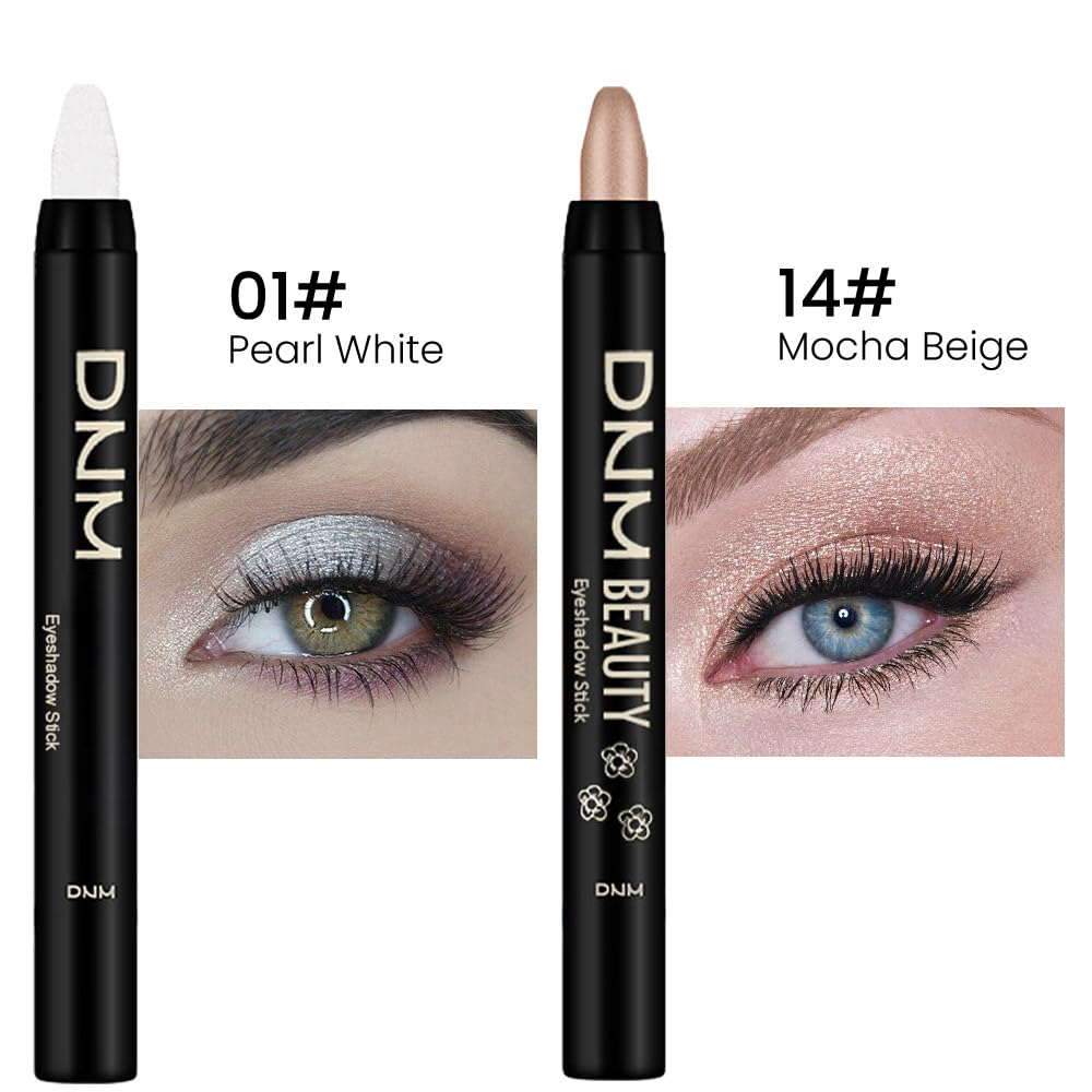 Kaely 2Pcs Cream Eyeshadow Stick Set For Eyes,Pearl White & Mocha Beige Shimmer Pen,Eye Brightener Halloween Makeup,Sombras Para