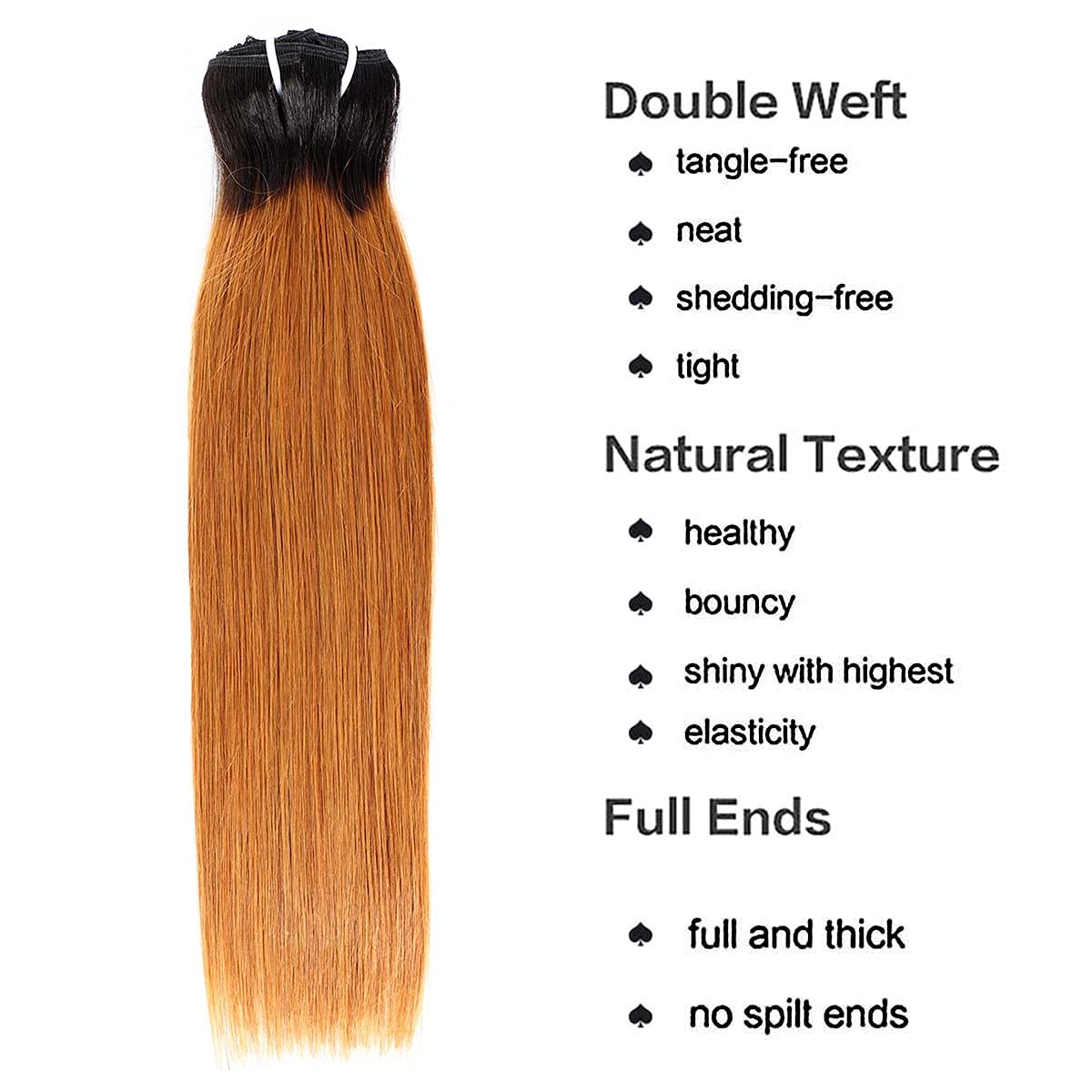 Adette 22 Inches 10A Grade Ombre Brown Clip in Hair Extension Human Hair for Black Women Straight Clip Ins Extension Real Remy B