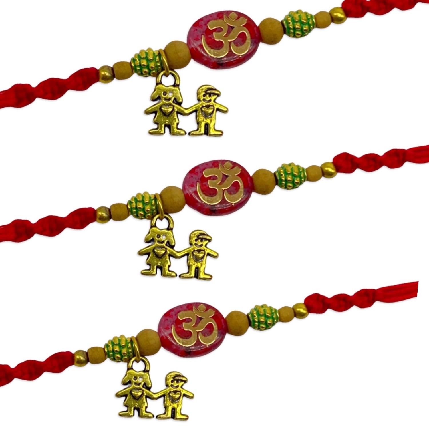 ((Combo Of 3) Gold Plated Om With Brother & Sister Charm Rakhi For Happy Raksha Bandhan Festival | Best Rakhi Online | Red Threa