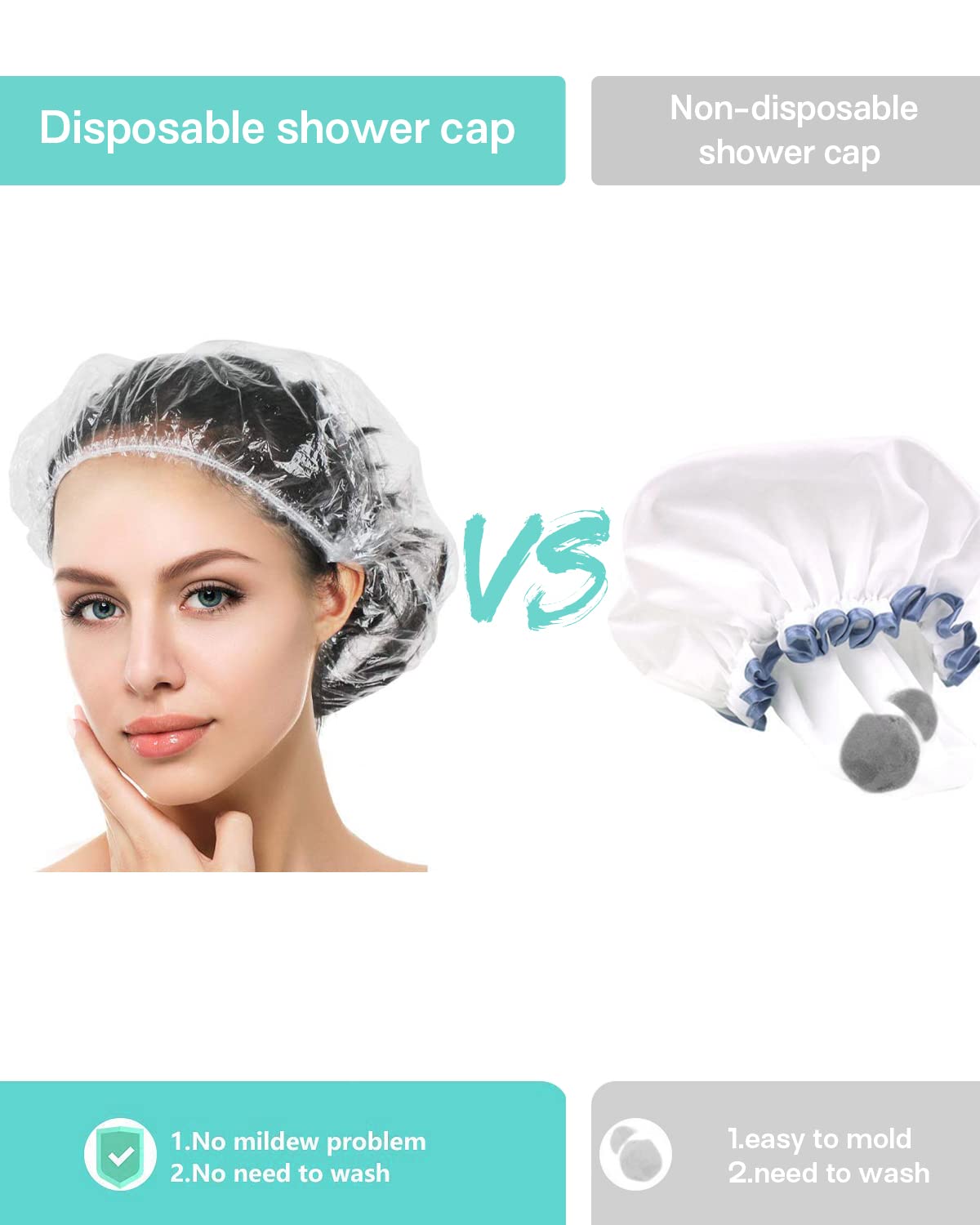 Auban 100Pcs Disposable Shower Caps, Plastic Clear Hair Cap Large Thick Waterproof Bath Caps For Women, Hotel Travel Essentials