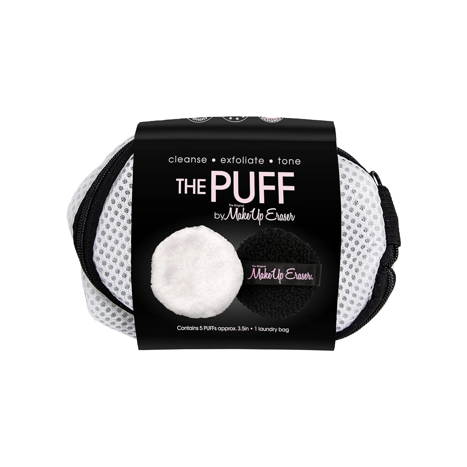 Makeup Eraser Puff 5Pc Set, Reusable And Machine Washable Rounds, Laundry Bag Included,5 Count (Pack Of 1)