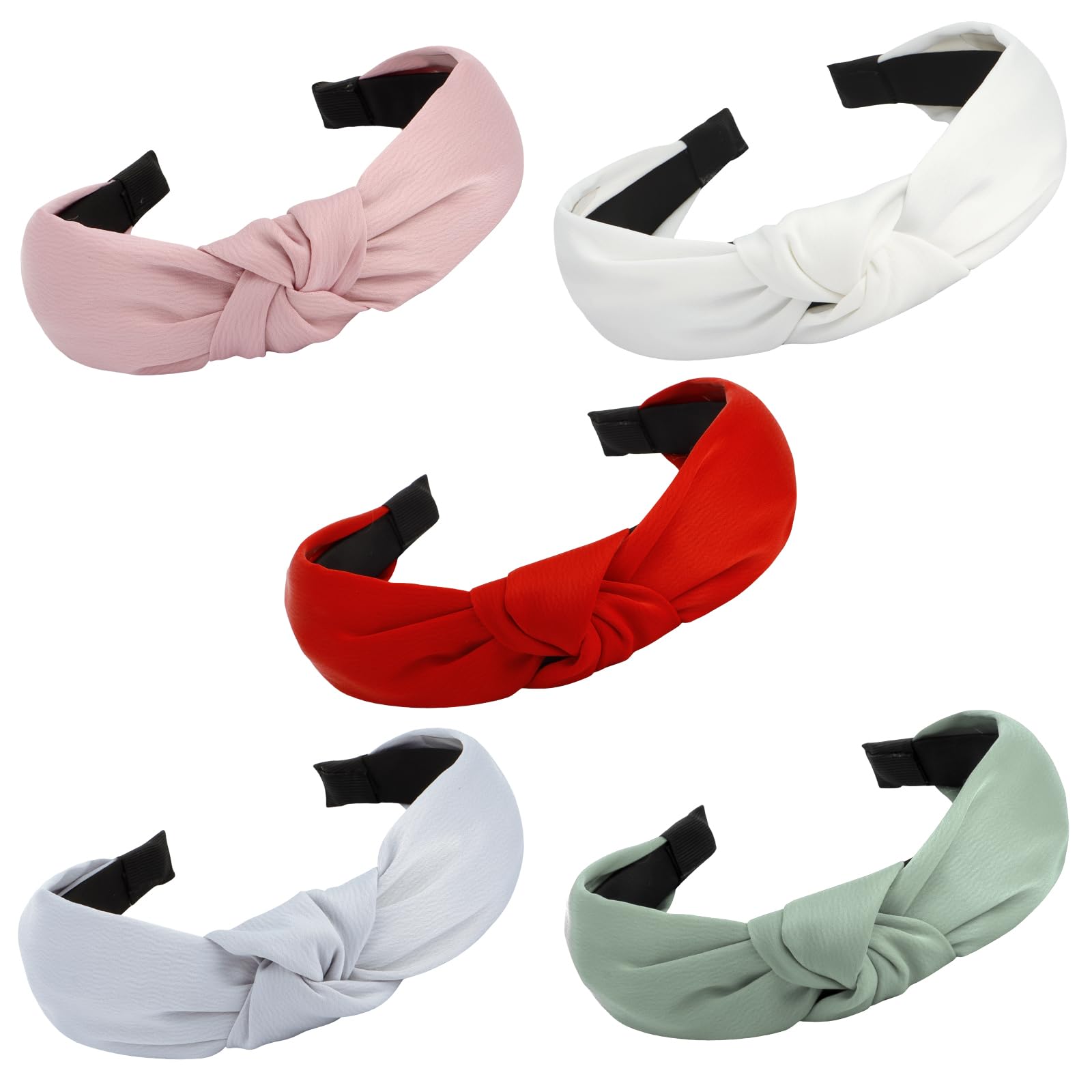 VELSCRUN 5 Pack Satin Headbands, Wide Knotted Headbands for Women - Soft, Non Slip Hair Bands, Hair Accessories for Womens, Sist