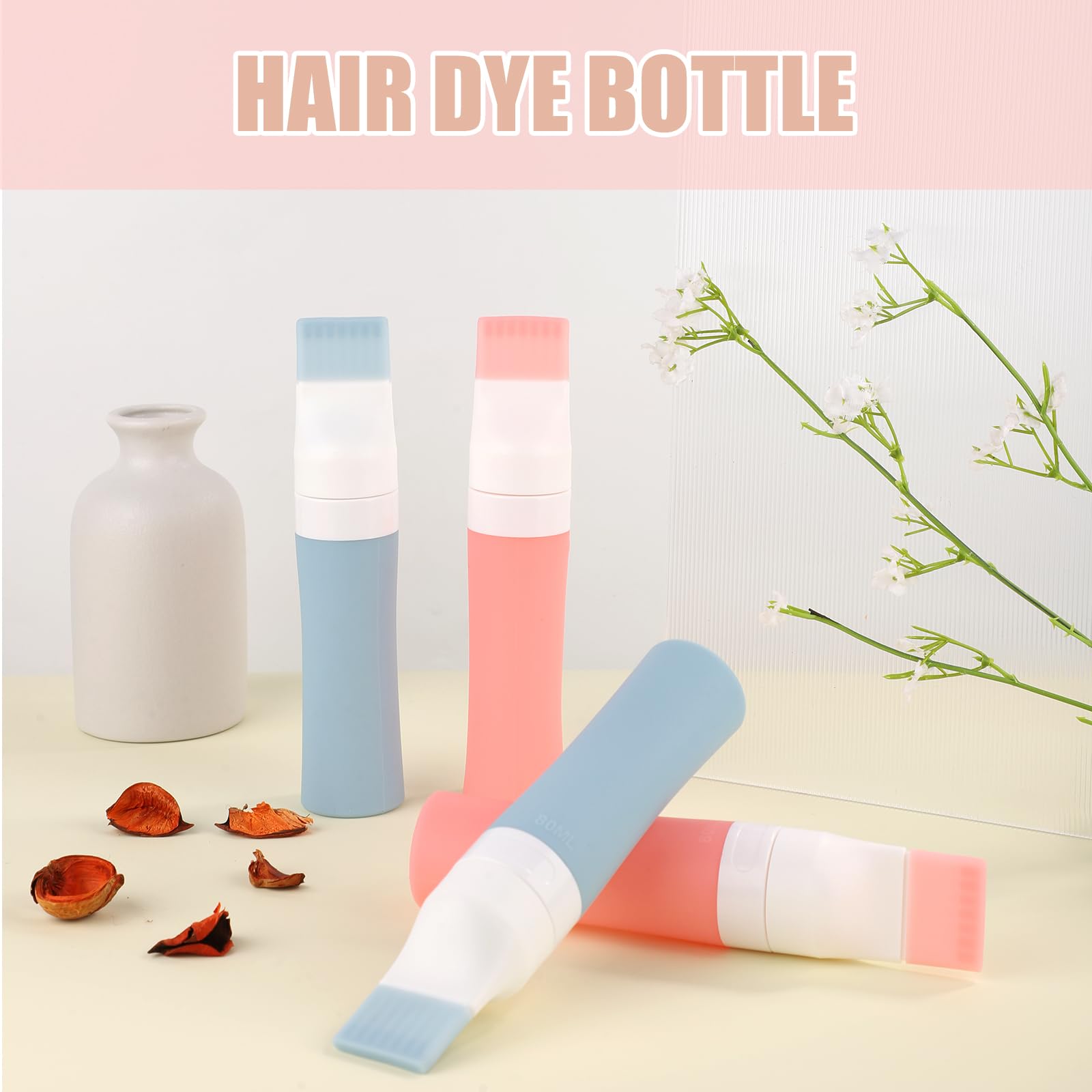 Peutier 4-Pack Of 2.8Oz Soft Silicone Hair Root Comb Applicator Bottles For Hair Oil, Hair Dye, Hair Oiling, Scalp Oil Applicati