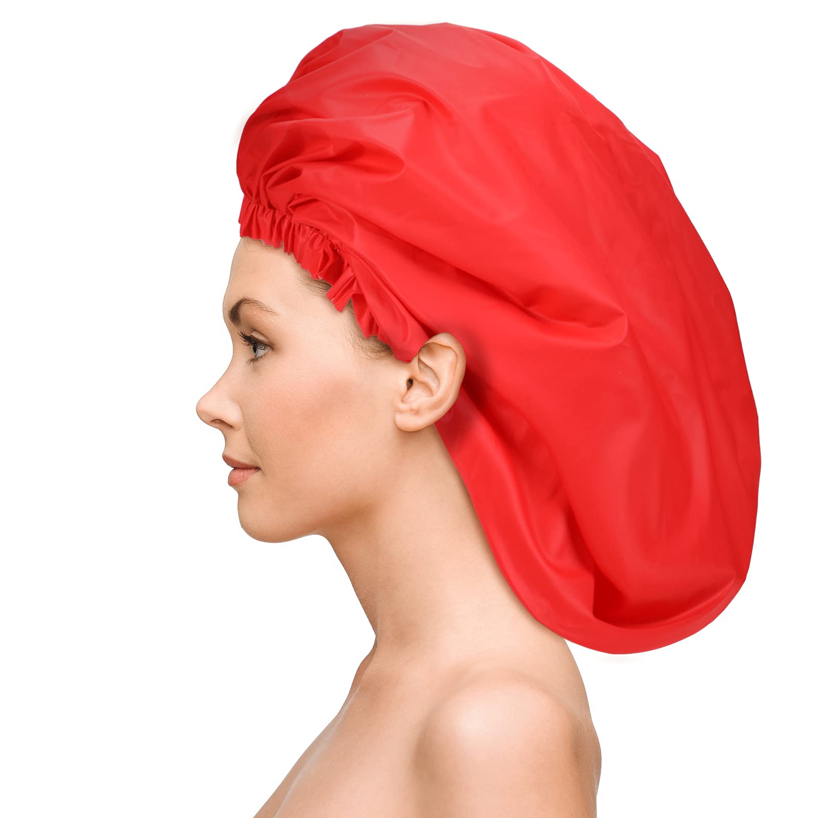 Bencailor Jumbo Shower Caps for Braids - Waterproof PVC, Extra Large, Black, Grey, Blue, Red (4 Pack)