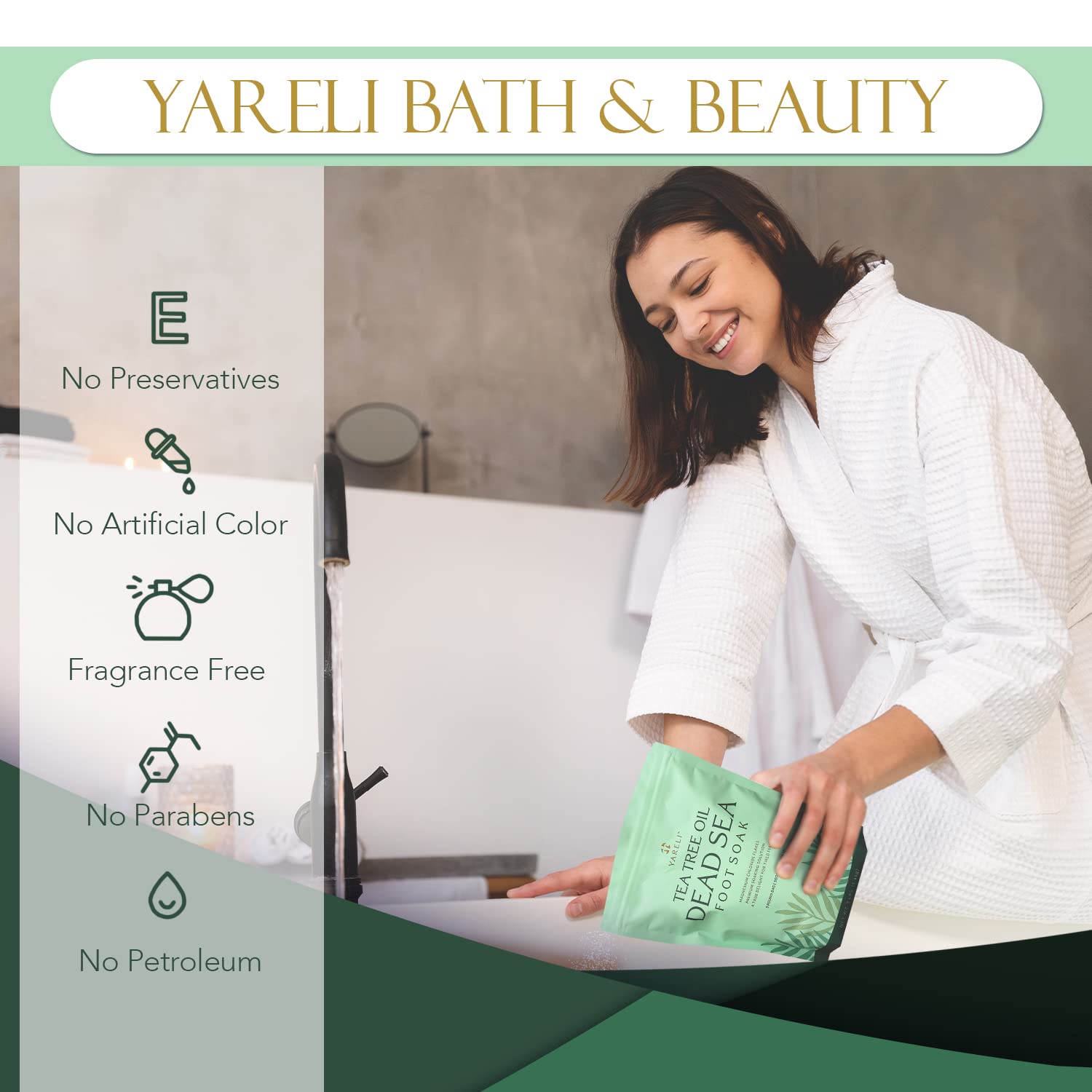 Yareli Tea Tree Oil Foot Soak, Dead Sea Magnesium Bath Salt Flakes With Essential Oils, 3Lb