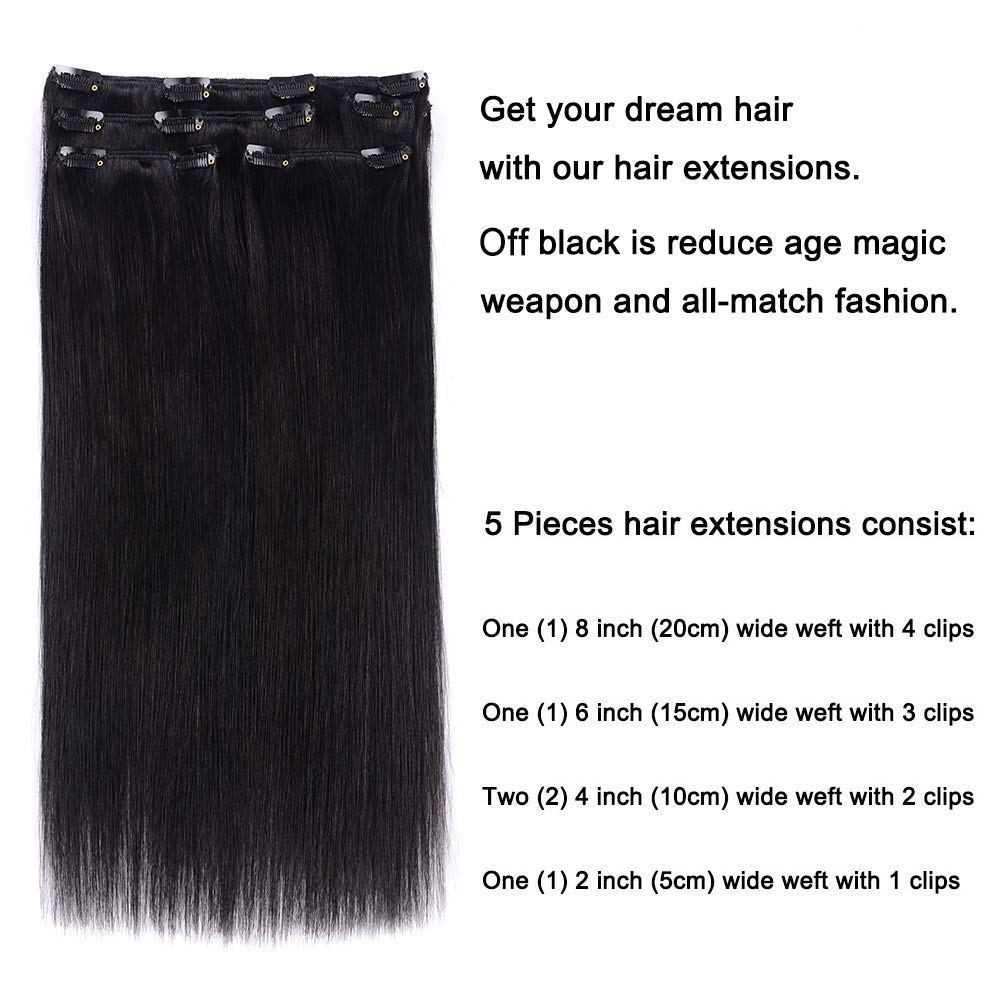 5 Pieces 12'' Remy Clip In Hair Extensions Human Hair Off Black - Beauty Silky Straight Short Thick Real Hair Extensions For Wom