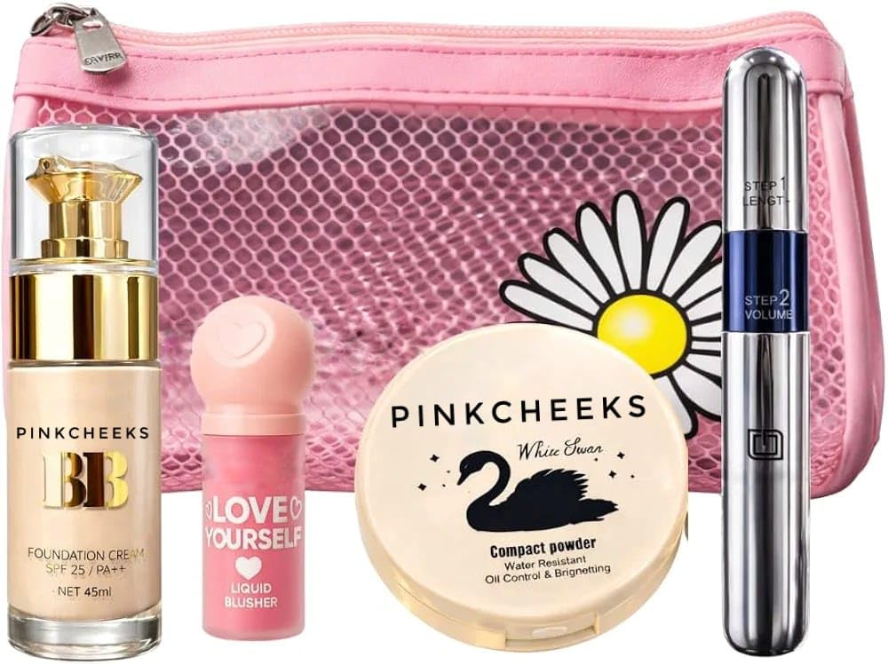 Love Yourself Makeup Combo Kit | Foundation, Blush, Compact Powder & Mascara | Complete Face Kit For Natural Glow & Defined Lash