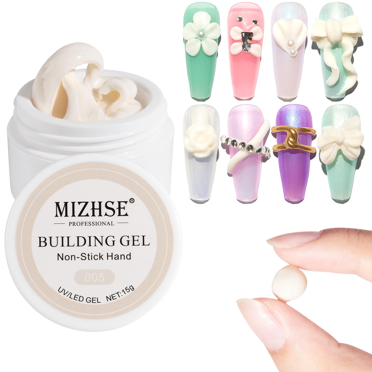MIZHSE Solid Builder Gel, Milky White Sculpting Gel Nail Extension Gel for Nail, Non-Sticky Hand Builder Gel 3D Nail Gel Carving