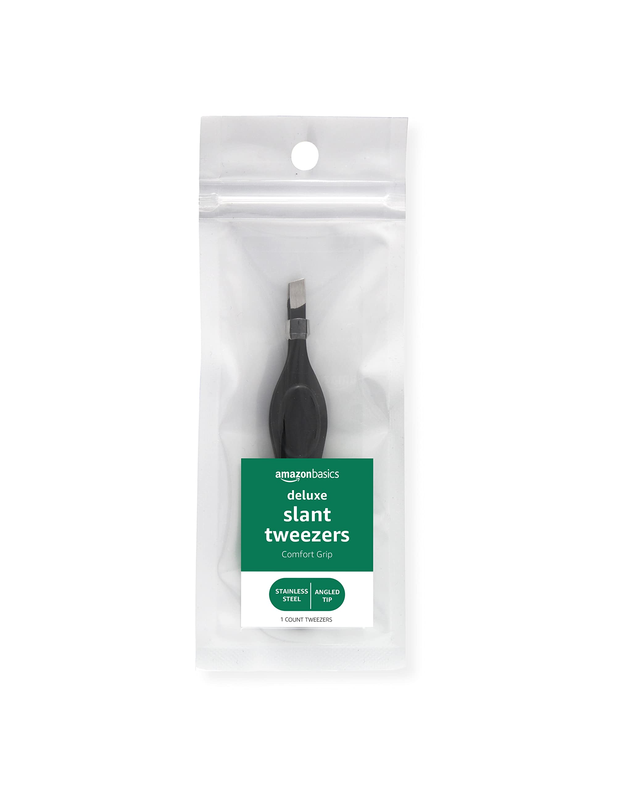 Amazon Basics Slant Tweezers, Deluxe Soft Cushion Touch, Black