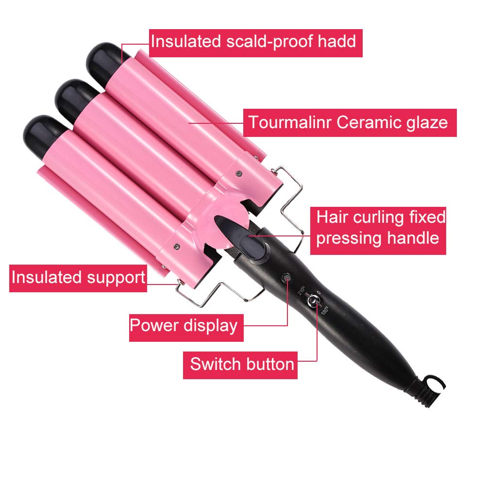 Wavy Hair Curler,Hair Curling Roll Ceramic Iron,Temperature Adjustable Portable 3 Barrels 4 Size Iron Wand Curler Diy Curly Hair