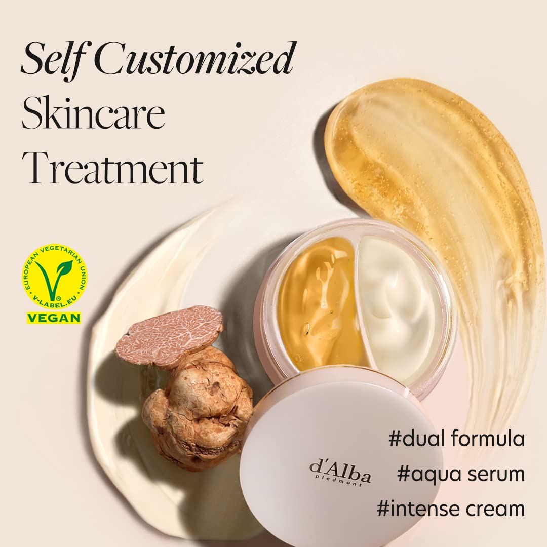 d'Alba Italian White Truffle Double Serum & Cream, Vegan Skincare, 2-in-1 Customizable Hydrating Cream with White Truffles, Suit