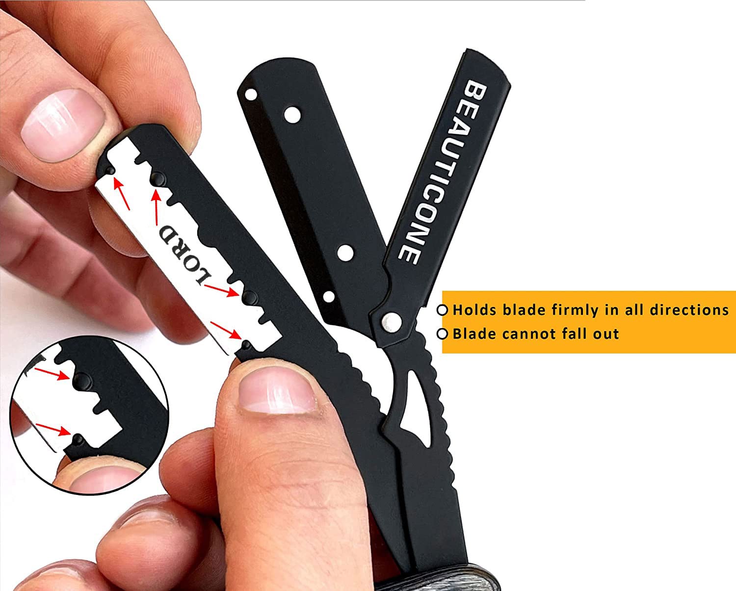 Beauticone Straight Razor For Men, Professional Barber Razor With 100 Single Edge Blades, Wooden Handle