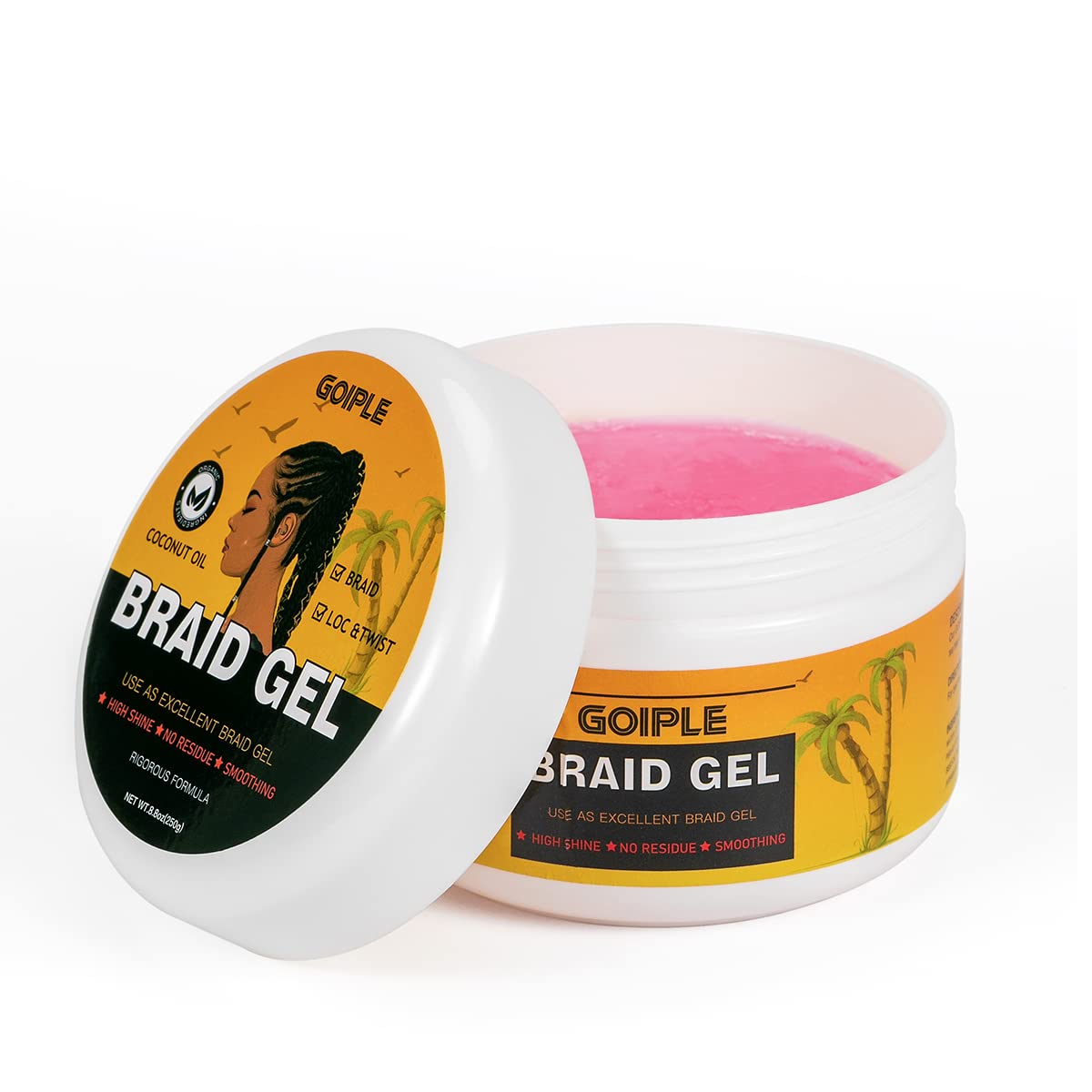 Goiple Strong Hold Braid Gel Good For Twist, Locs, Braids, Edge No Flake Extra Hold High Shine Braiding Gel & Edge Control 8.8Oz