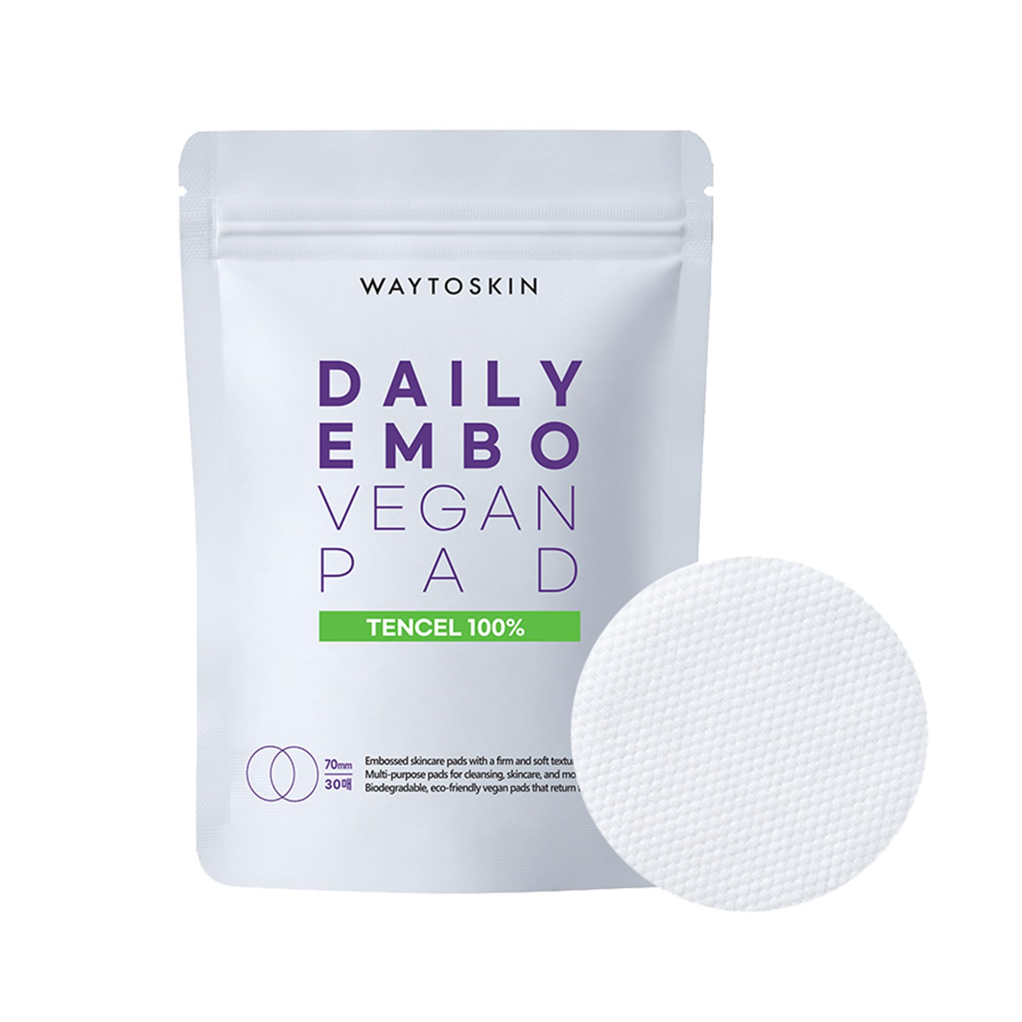 WAYTOSKIN Vegan Cotton Pads for Face  Korean Dry Toner Pads, Soft Facial Cotton for Skincare & Cleansing 30 Pads