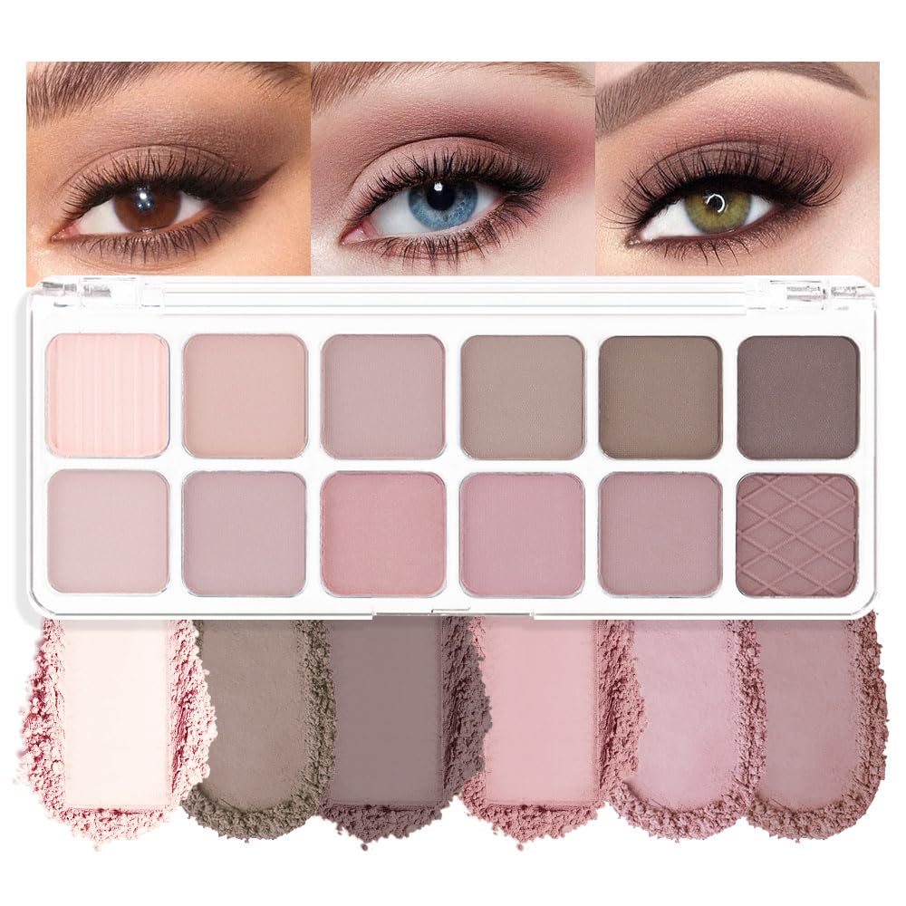 AMY'S DIARY 12-Color Light Pink Purple Eyeshadow Palette for Versatile Day-to-Night Looks - Blendable, Long-Lasting, and Highly 