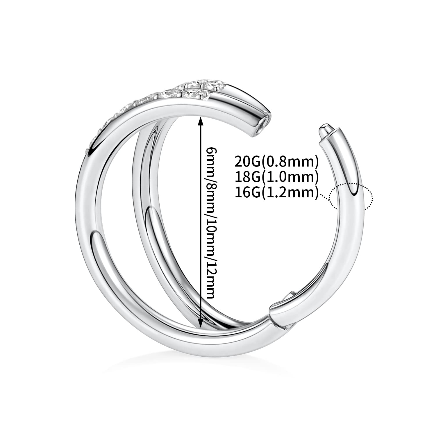 FUNLMO Double Row Diamonds Septum Nose Ring Helix Conch Piercing Jewelry Nose Ring Hoop Septum Clicker Septum Jewelry Cartilage