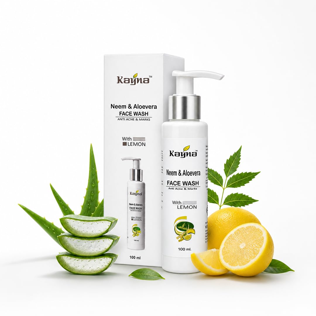 Kayna Healthcare Neem & Aloevera Face Wash With Lemon For Anti Acne & Marks | Ayurvedic Face Cleanser For Pimples, Dark Spots & 