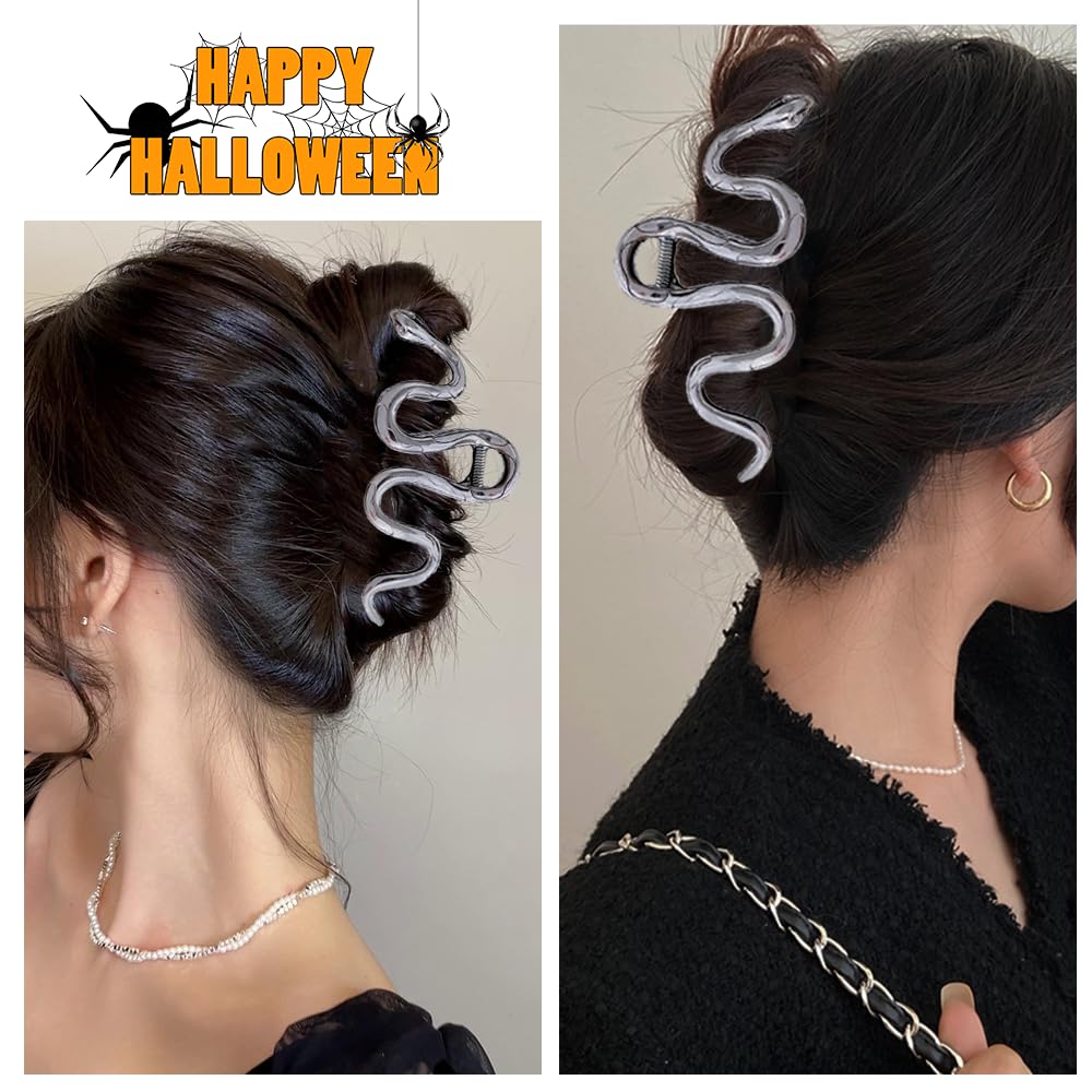 Aiupuoc Metal Black Snake Gothic Hair Claw Clip For Women'S Thick Hair, 1Pcs, Halloween Hair Decorations, Hair Accessories
