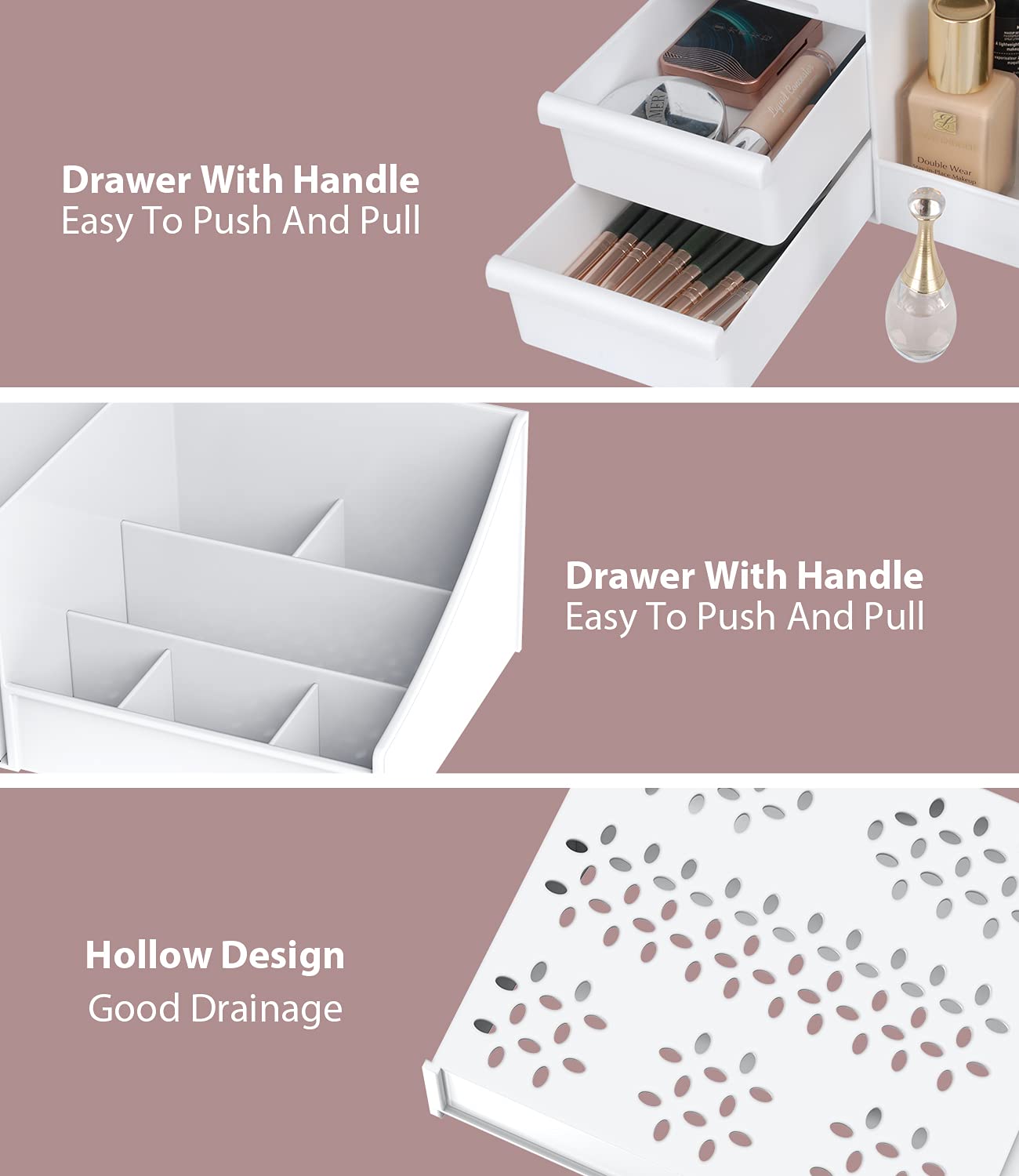 Makeup Desk Cosmetic Storage Box Organizer With Drawers For Dressing Table, Countertop, Bathroom Counter, Elegant Vanity Holder