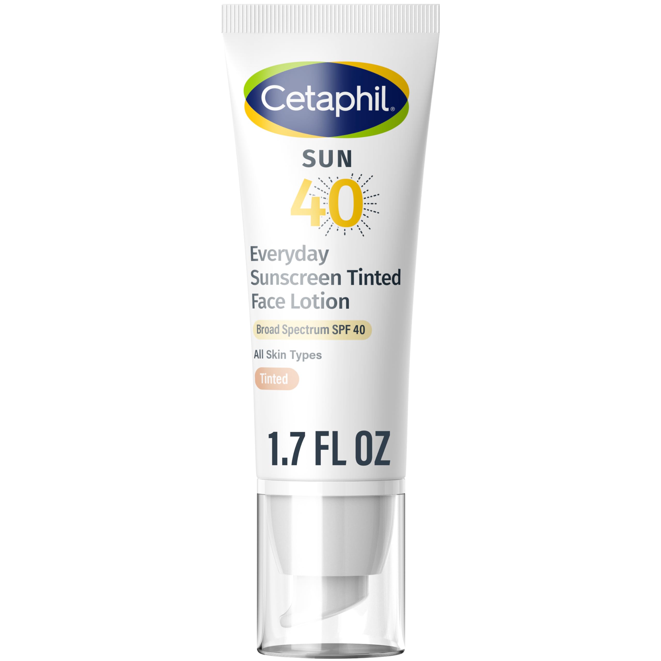 CETAPHIL Everyday Sunscreen Tinted Lotion for Face, 1.7 fl oz, 100% Mineral Sunscreen: Titanium Dioxide & Zinc Oxide, SPF 40, Fo