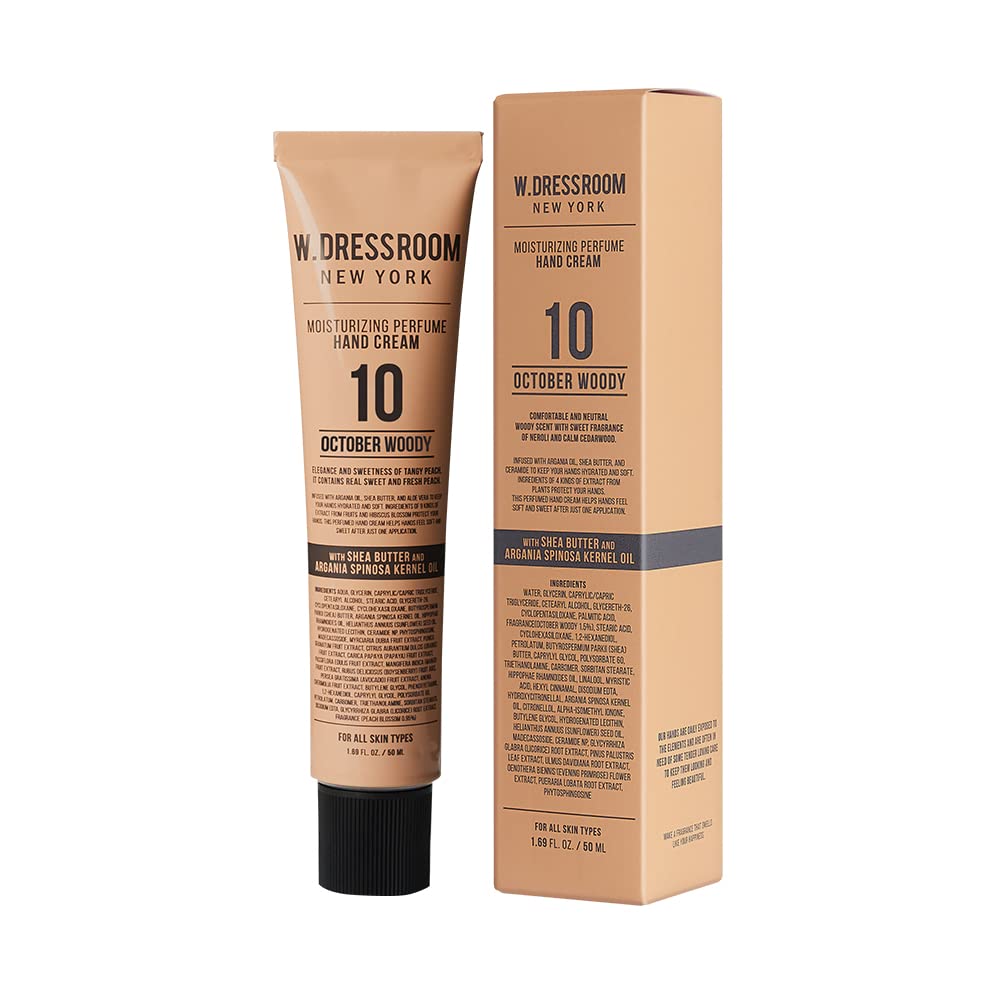 W.Dressroom No.10 October Woody Moisturizing Hand Cream for Dry Hands, Non-Greasy Korean Hand Lotion & Hand Care for Women with 