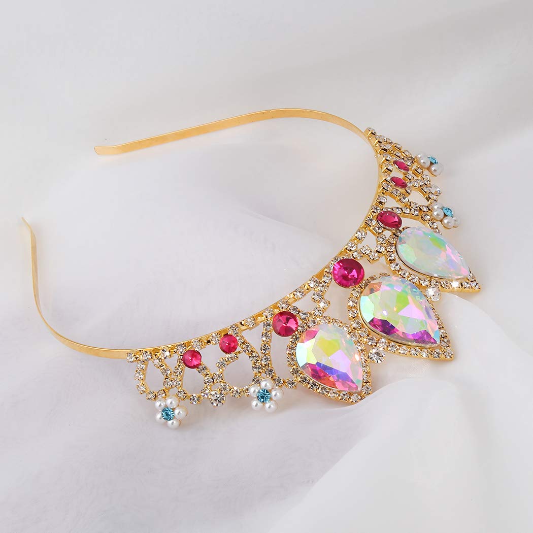 Cocide Rapunzel Crown For Girls Ab Crystal Tiara And Crown For Birthday Party Pearl Headband For Rhinestone Princess Hairpiece F