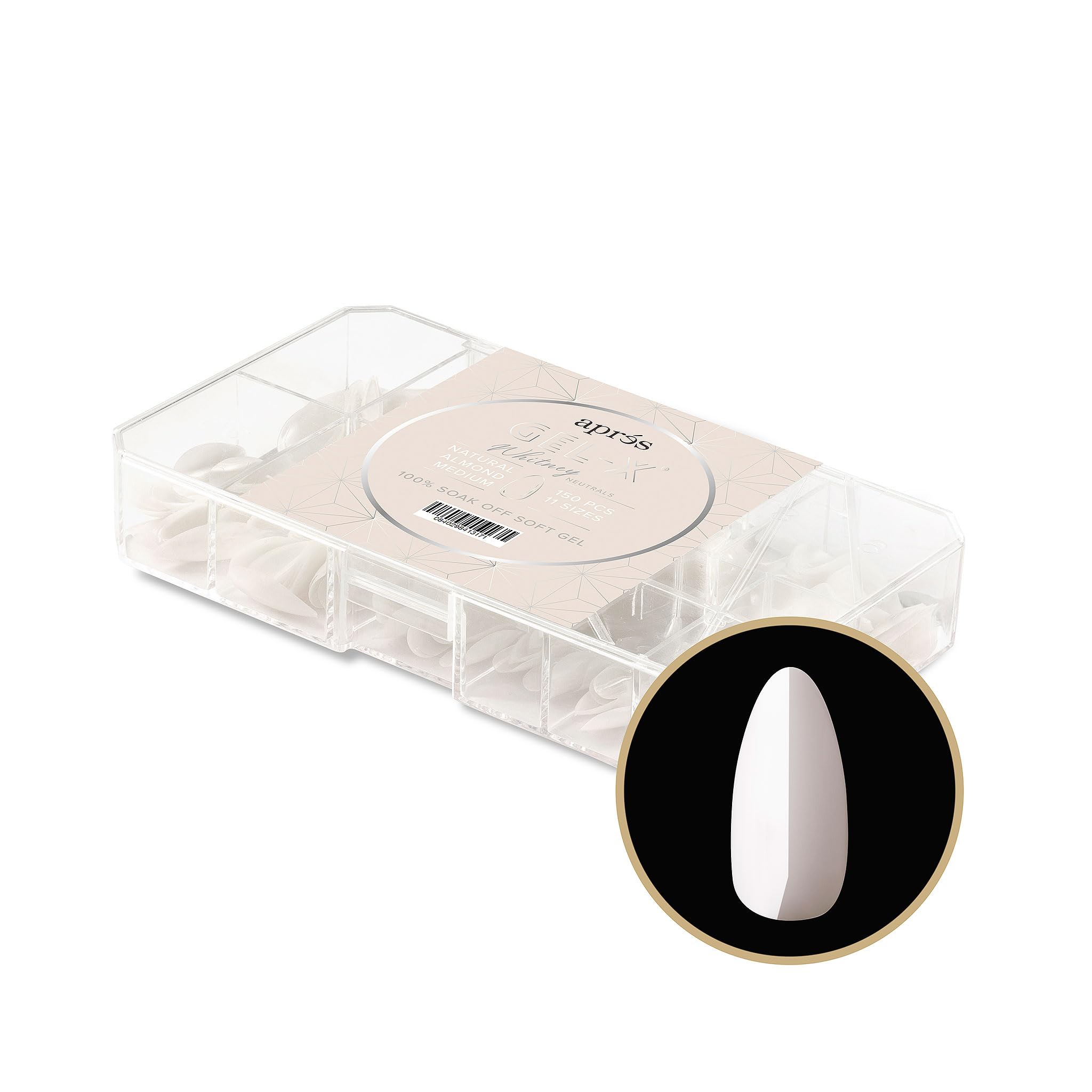 Apres Neutrals Gel-X Whitney Box Of Nail Tips, 11 Sizes 00-9, Soft Gel Tip Box (150pcs) (Natural Almond Medium, 150)