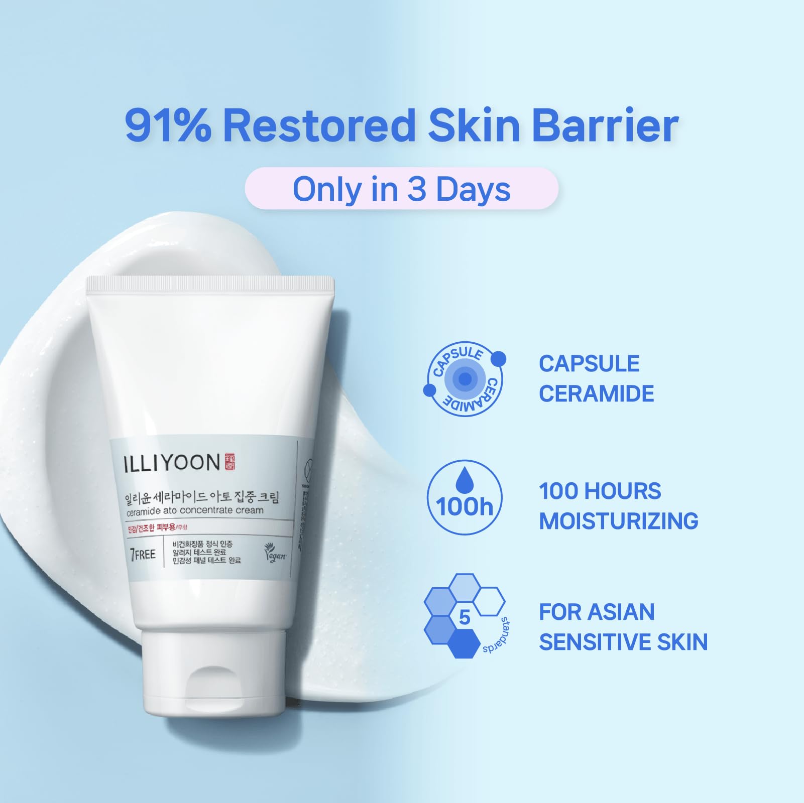 Illiyoon Ceramide Ato Concentrate Cream - Moisturizer for Dry & Sensitive Skin, 2.45 fl. oz., Vegan Certified, 100hr Hydration