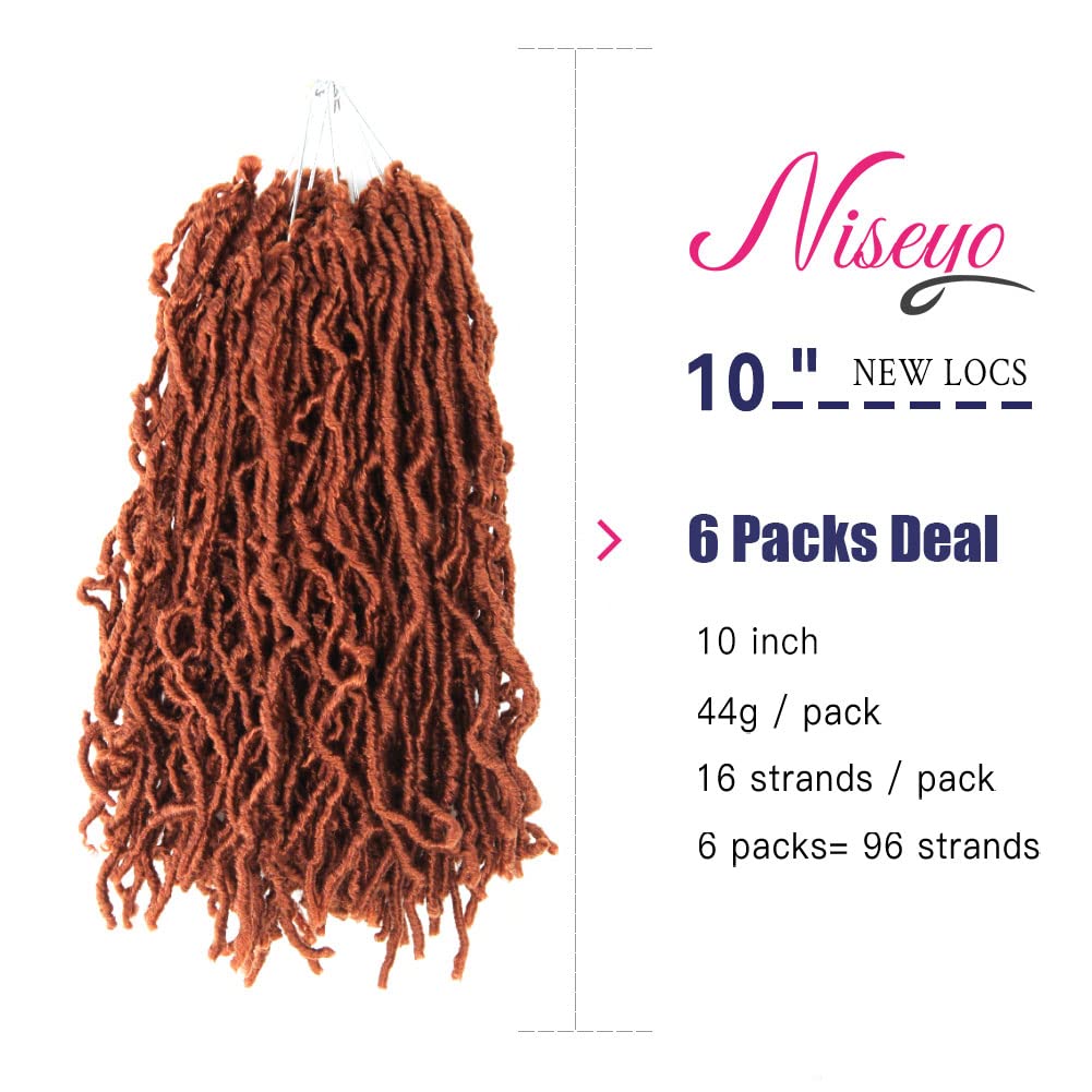 Niseyo 10 Inch Soft Locs Short Pre-looped New Faux Locs Crochet Hair 6 Packs (10 Inch, 350#/Ginger Red)