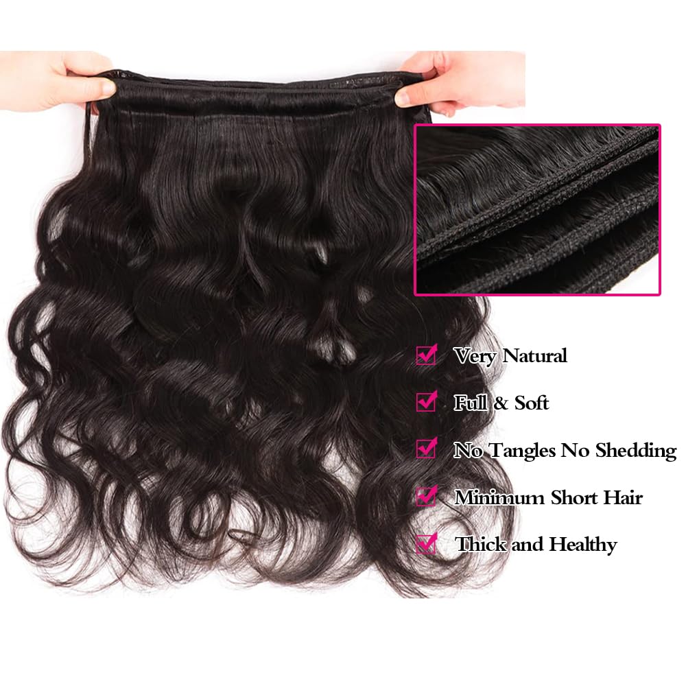 10A Body Wave Bundles Human Hair (24 26 28 Inch) 100% Unprocessed Weave 3 Bundles Human Hair Brazilian Virgin Hair Bundles Natur