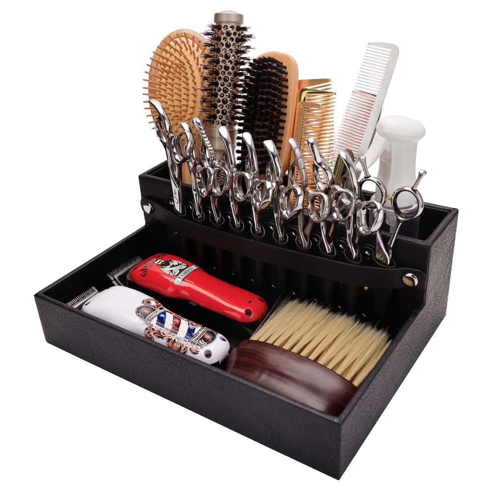 Barber Storage Box,Hairdressing Tool Holder, Multifunctional Detachable Large Storage Box, Shear Holder PU Leather Salon Scissor