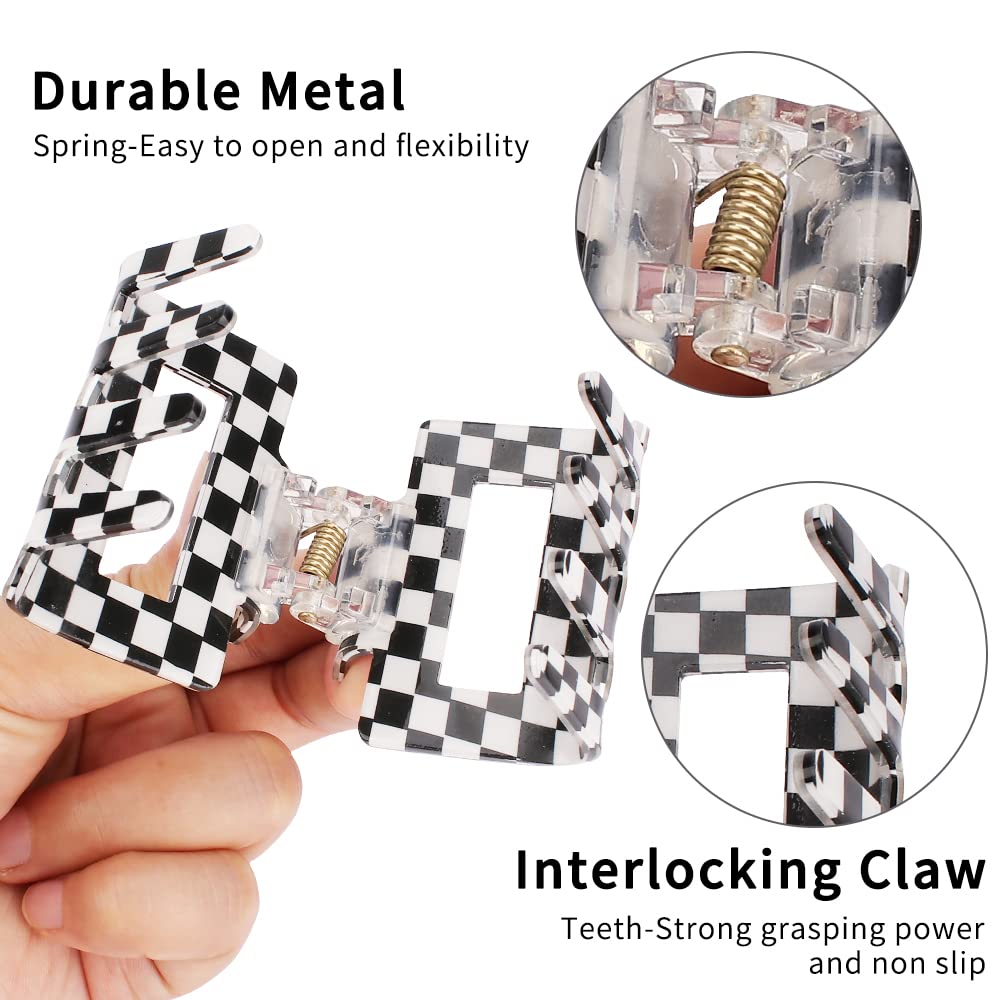 Ahoney 4 Pack Checkered Hair Clip Hair Claw Clips for Thin Hair 2 '' Hair Clips Y2k Hair Accessories Small Hair Clips for Thick