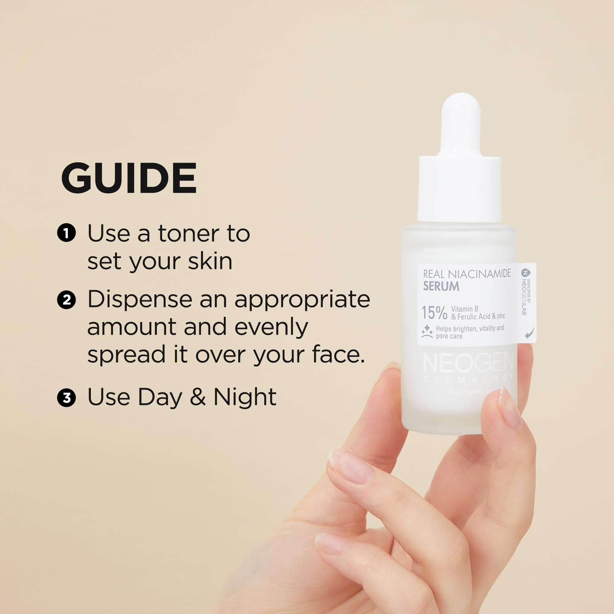 Dermalogy By Neogen Real Niacinamide 15% Serum (30 Ml / 1.01 Fl Oz) - Brightening, Dark Spots & Pore Care, Vegan Serum With Niac
