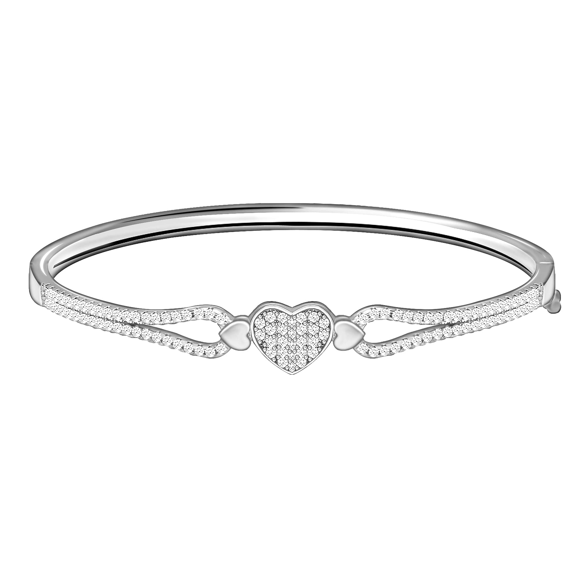 GIVA 925 Silver Zircon Studded Heart Bangle Bracelet Gifts for Girlfriend, Gifts for Women & Girls| With Certificate of Authenti