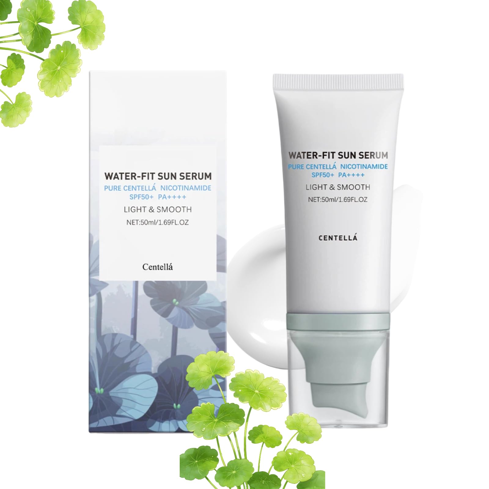 Centella Sunscreen SPF 50 PA++++:Hyalu Cica Water-Fit Sun Serum.long-lasting protection,moisturizing formula is light & smooth, 