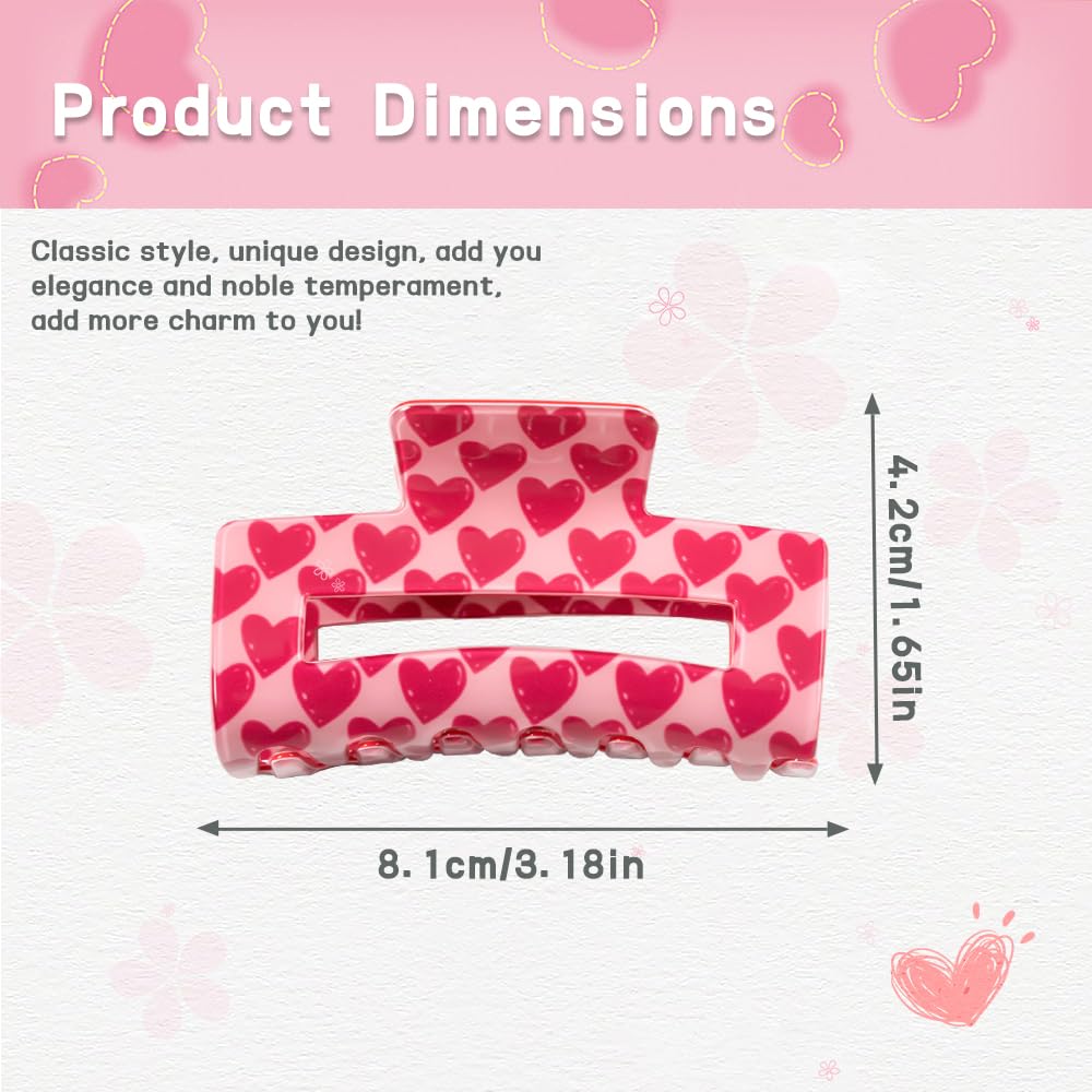 Valentine Hair Claw Clips For Women Large Pink Heart Hair Clips With Design For Thick Hair French Hair Barrettes Valentine'S Day