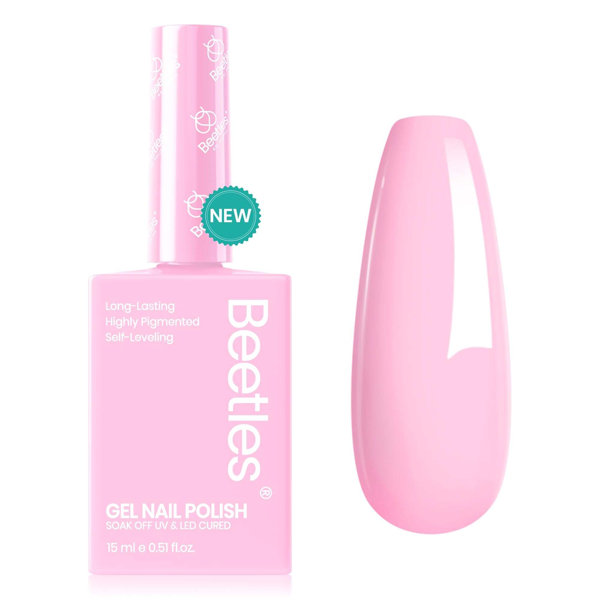 Beetles Pink Gel Nail Polish 15ml, Baby Pink Soak Off UV LED Gel Polish High Gloss for Manicure Art for Salon DIY Colorful Bottl