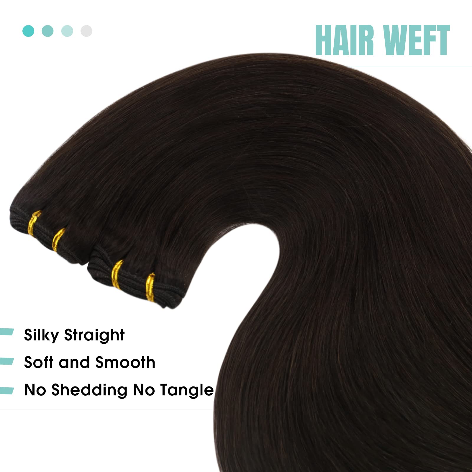 Youngsee 125G Sew In Hair Extensions Real Human Hair Brown Weft Extensions Human Hair Darkest Brown Weft Real Hair Extensions Se