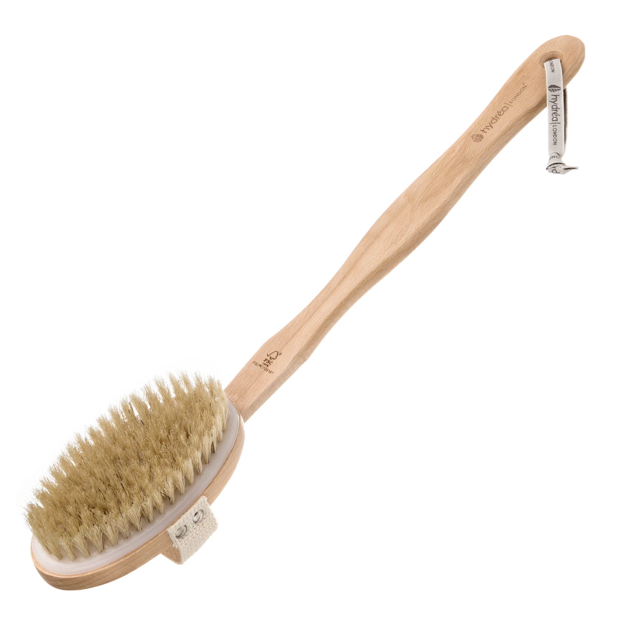 Hydrea London Body Brush Back Scrubber  Shower brush with long handle 100% Natural Bristle, Dry Skin Brush, Exfoliating Celluli