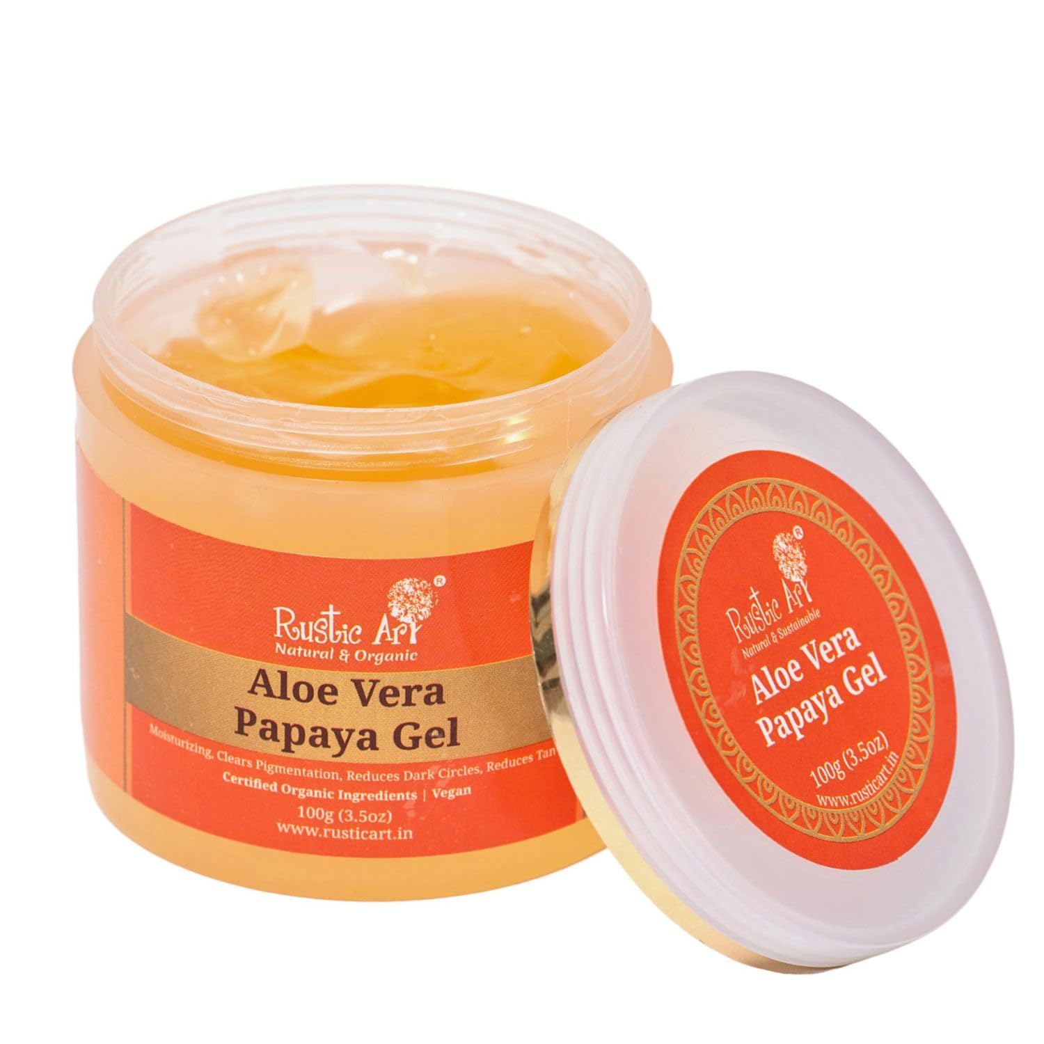 Rustic Art Aloe Vera Papaya Gel 5% Niacinamide & Vitamin E | Reduces Tan, Dark Spots & Pigmentation | Face & Body | Women & Men 